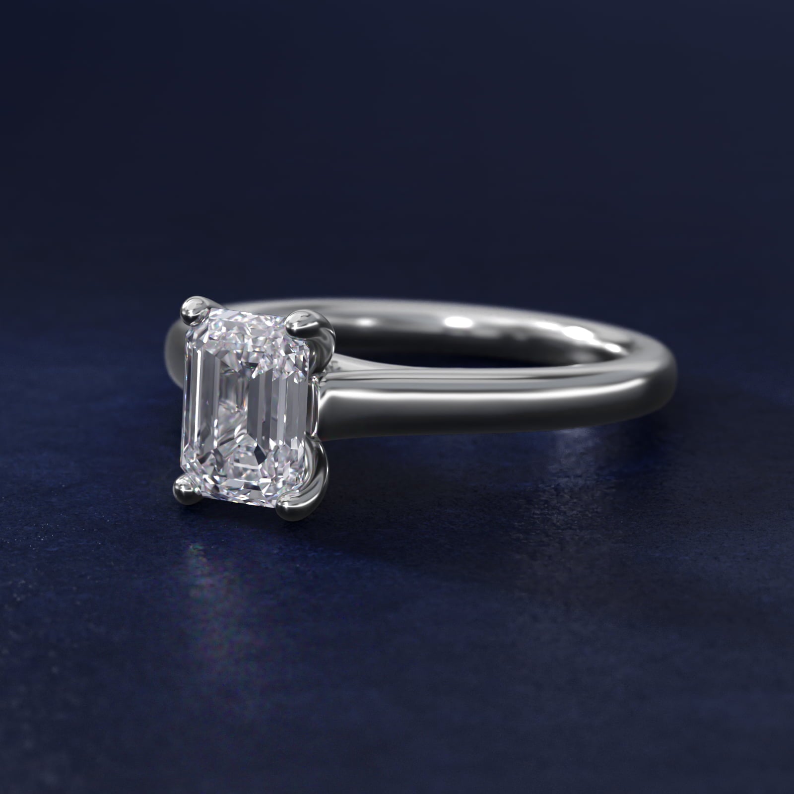 Twist Bridge Solitaire Engagement Ring in 14k White Gold - Emerald Center