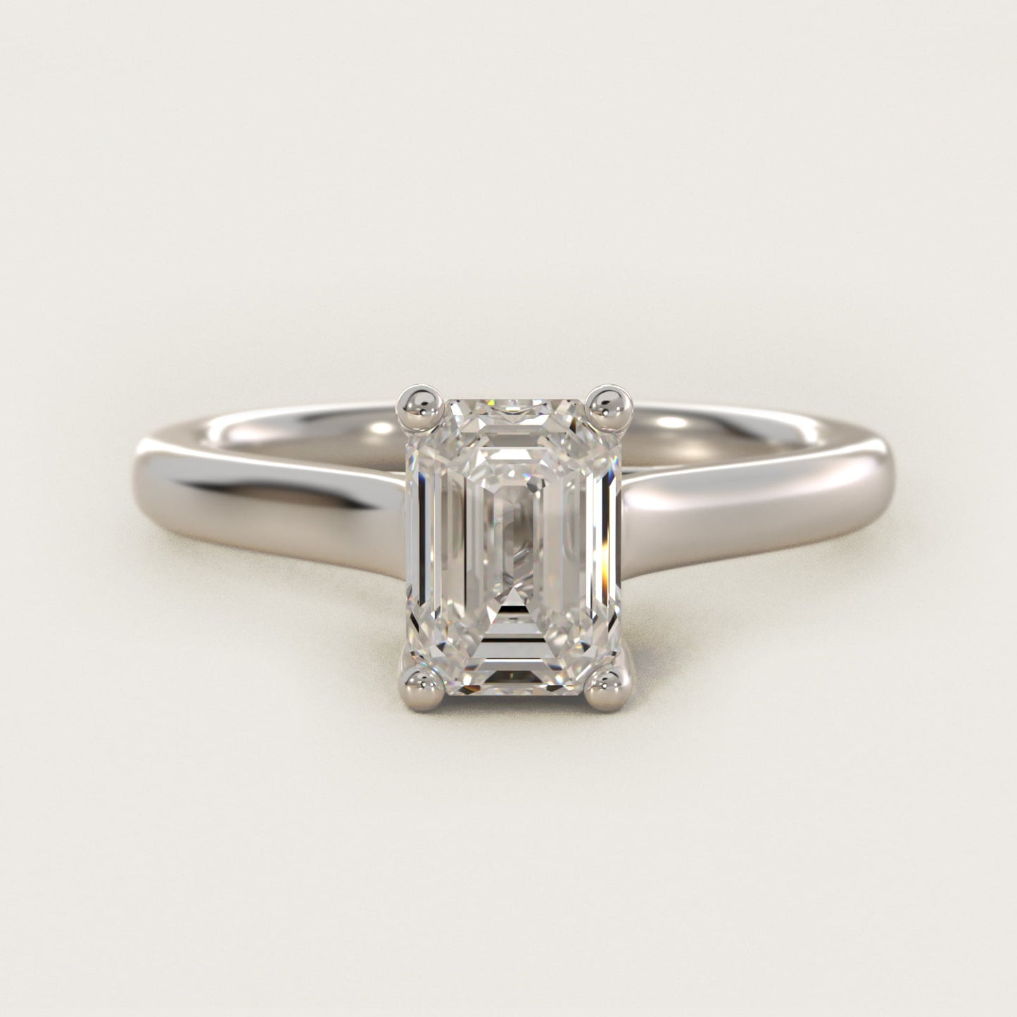 Twist Bridge Solitaire Engagement Ring in 14k White Gold - Emerald Center