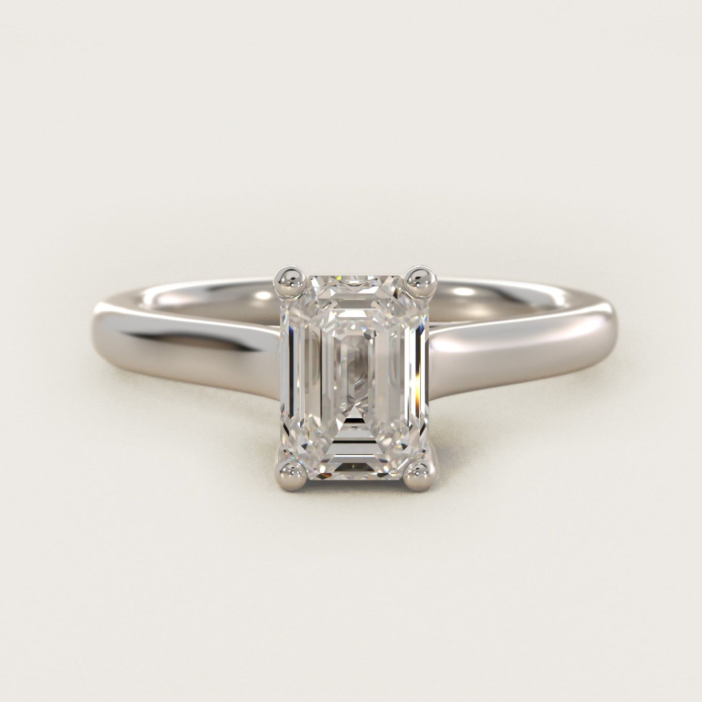 Twist Bridge Solitaire Engagement Ring in 18k White Gold - Emerald Center