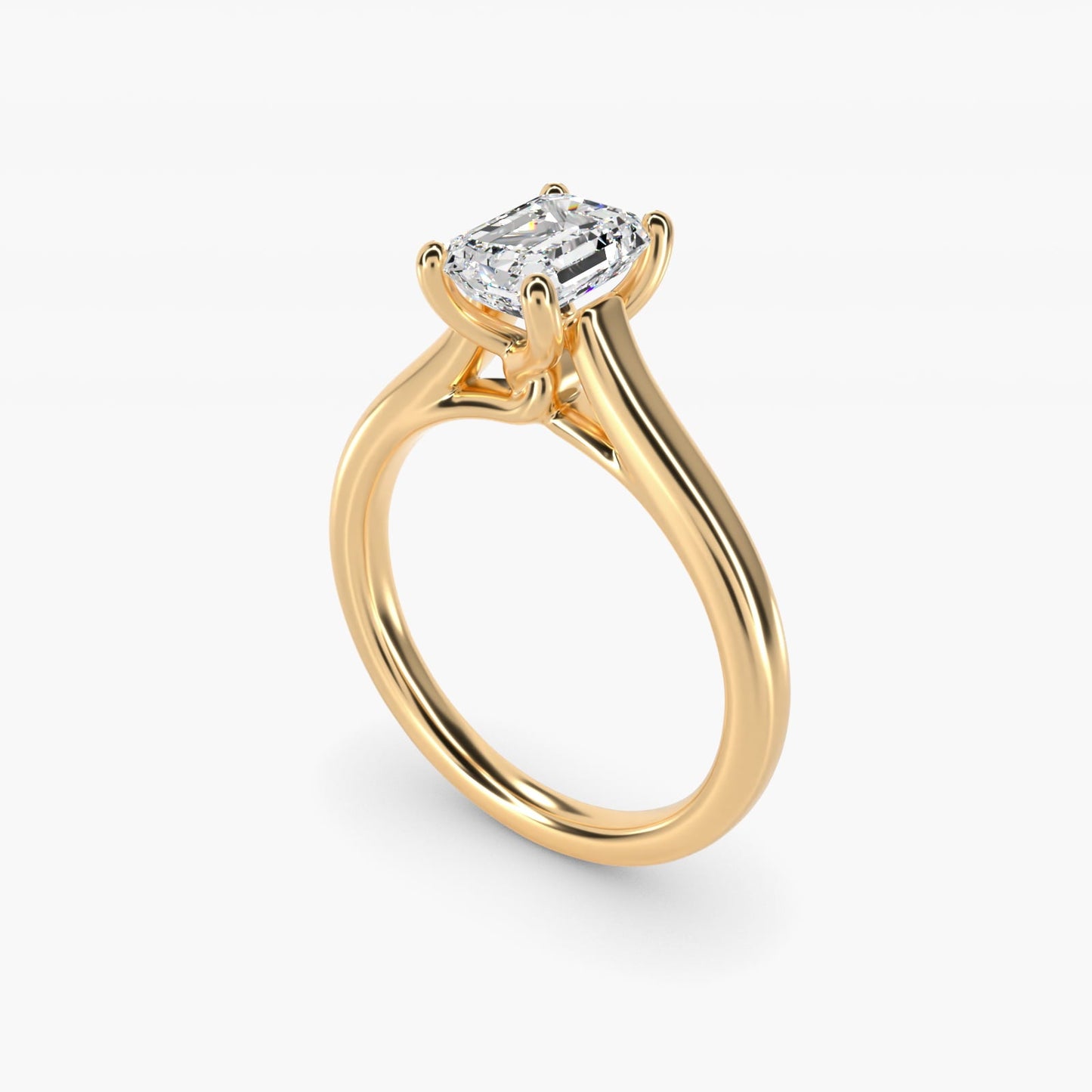 Twist Bridge Solitaire Engagement Ring in 18k Yellow Gold - Emerald Center
