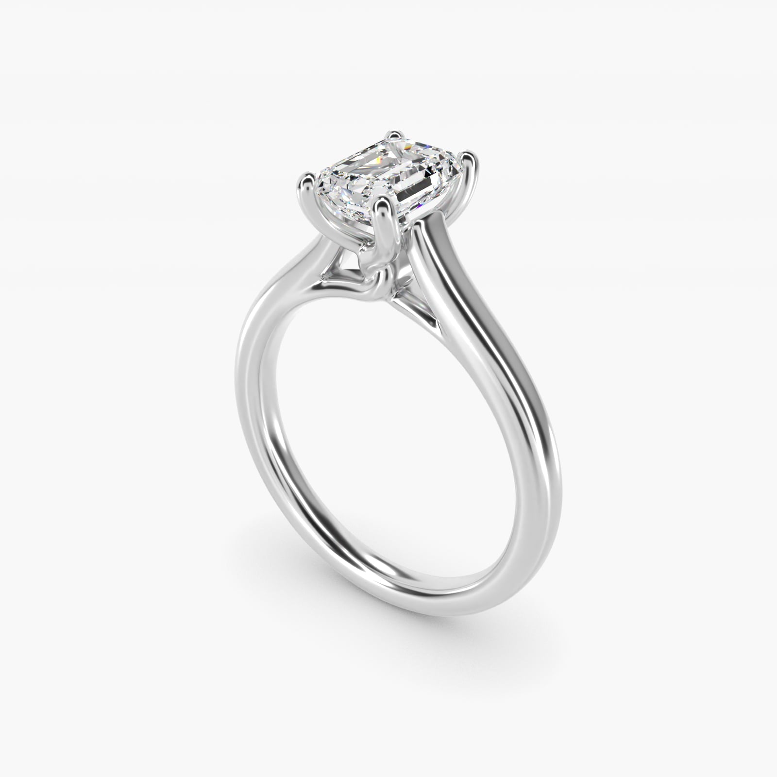 Twist Bridge Solitaire Engagement Ring in Platinum - Emerald Center