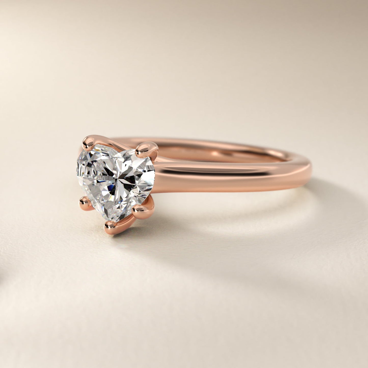 Twist Bridge Solitaire Engagement Ring in 14k Rose Gold - Heart Center