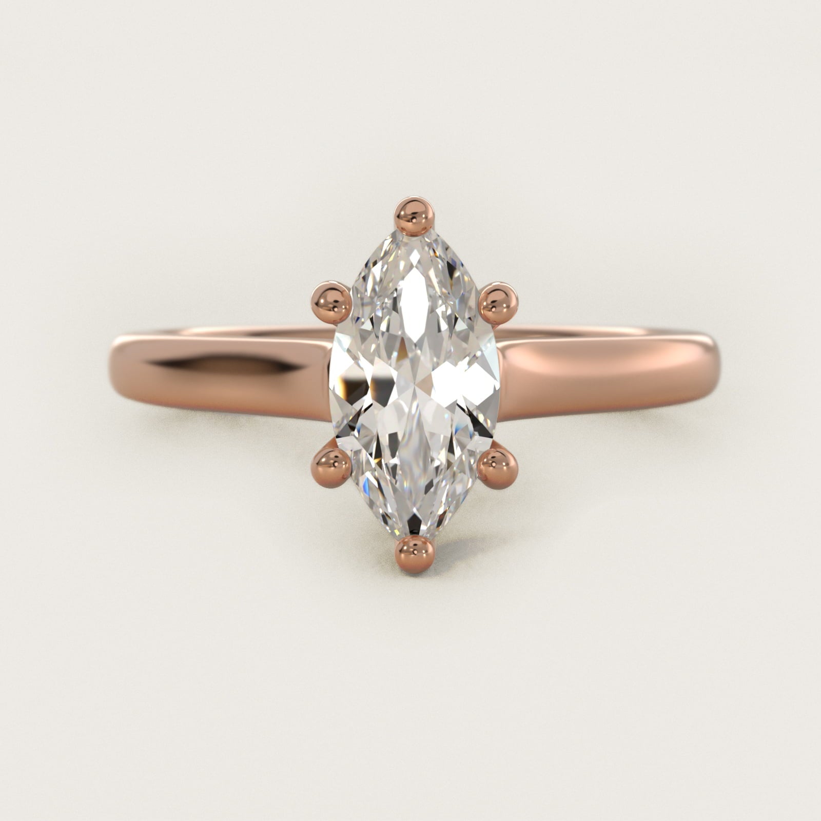 Twist Bridge Solitaire Engagement Ring in 14k Rose Gold - Marquise Center