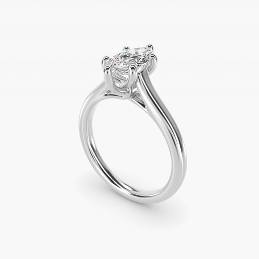 Twist Bridge Solitaire Engagement Ring in 14k White Gold - Marquise Center