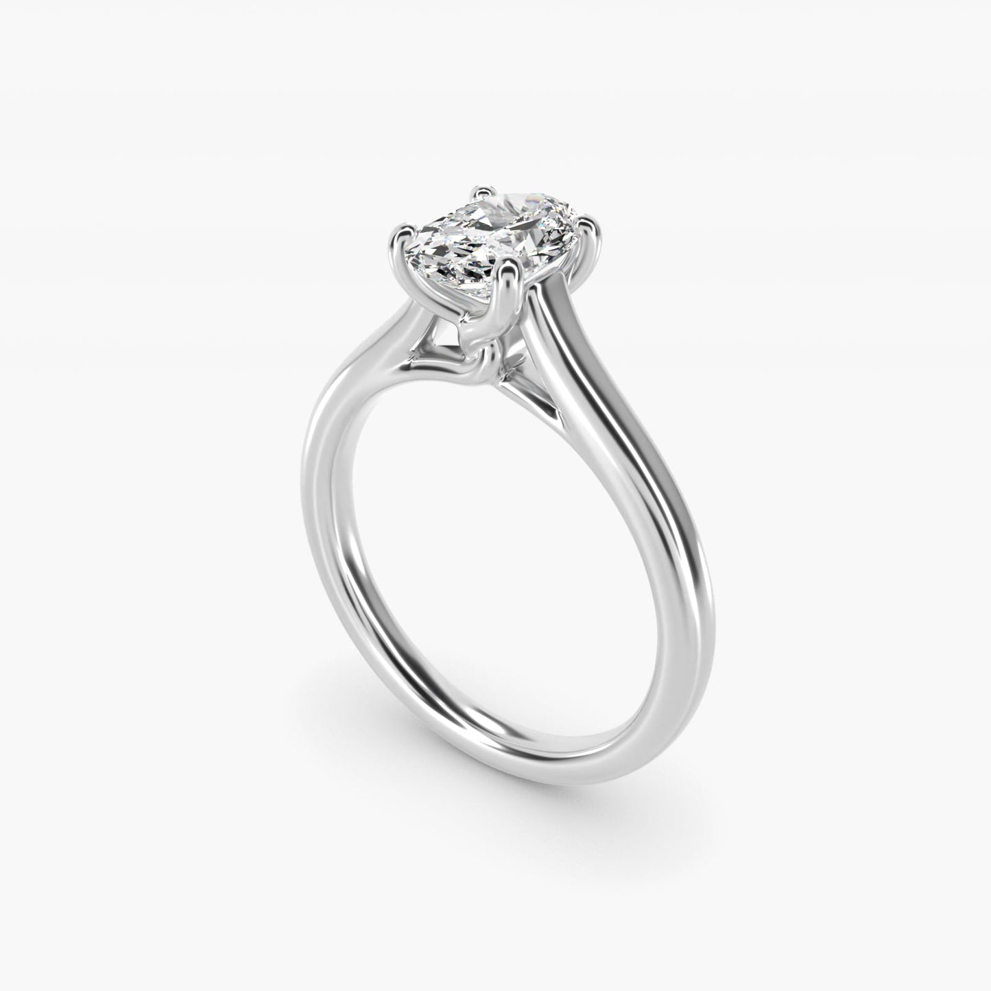 Twist Bridge Solitaire Engagement Ring in 14k White Gold - Oval Center