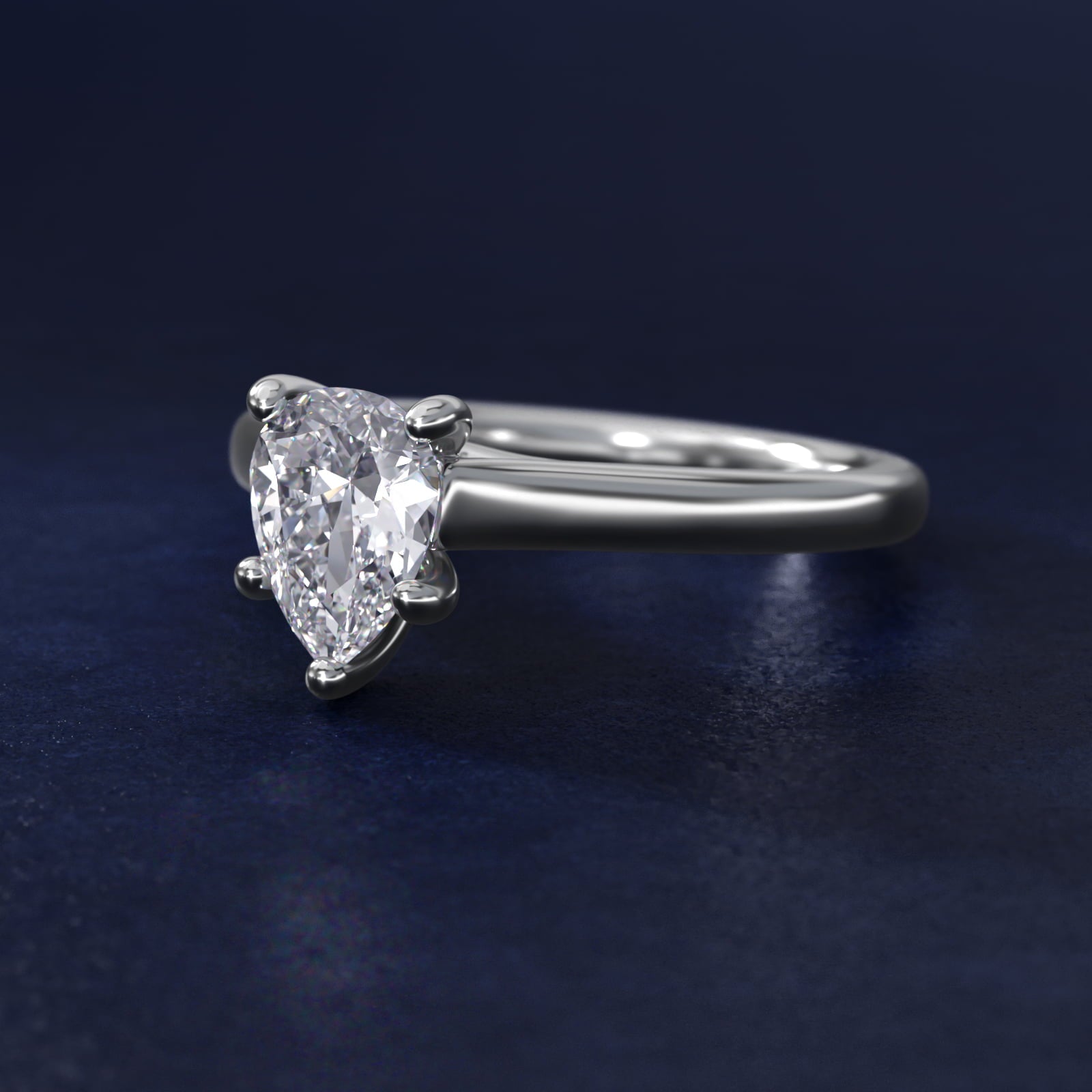 Twist Bridge Solitaire Engagement Ring in 14k White Gold - Pear Center