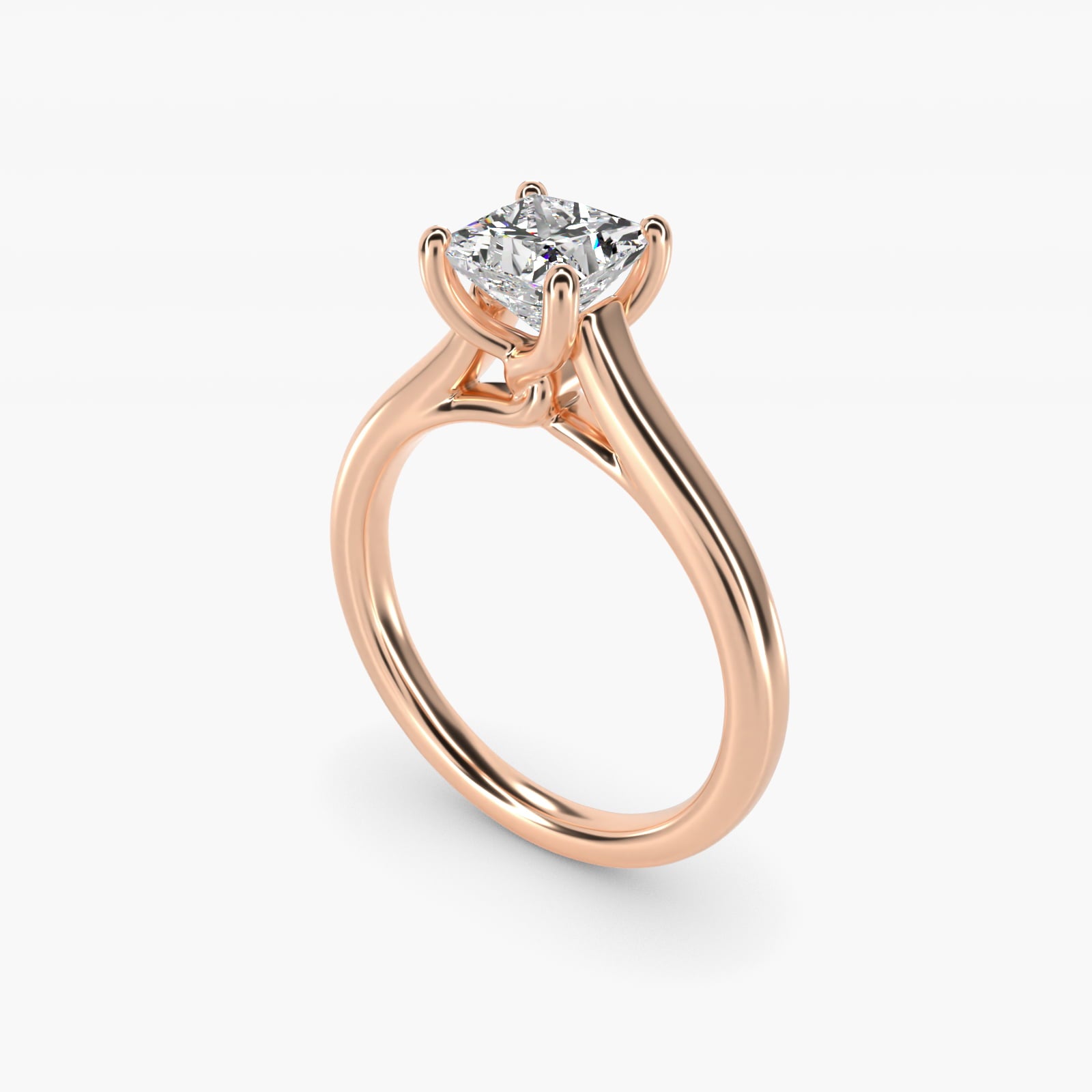 Twist Bridge Solitaire Engagement Ring in 14k Rose Gold - Princess Center