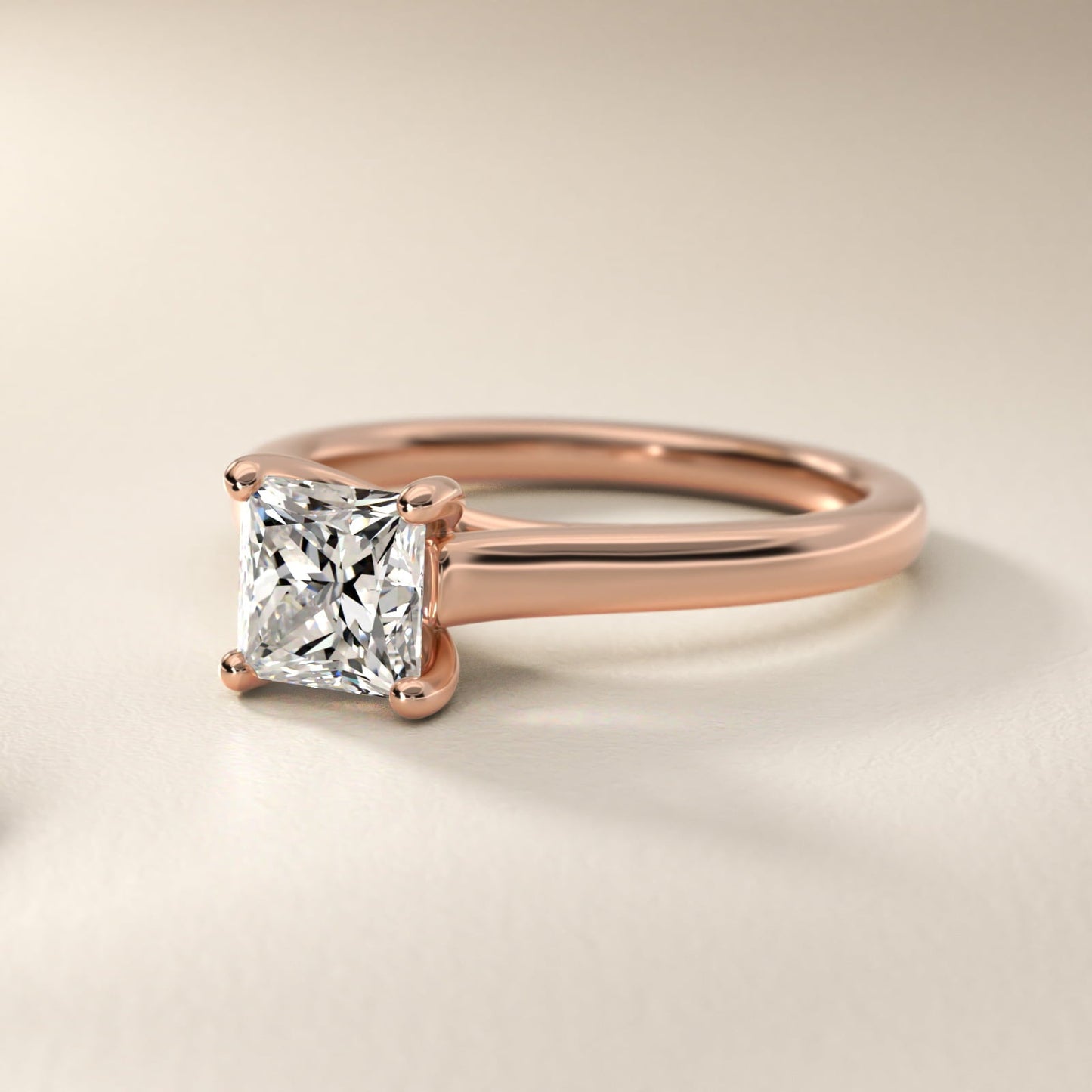 Twist Bridge Solitaire Engagement Ring in 18k Rose Gold - Princess Center