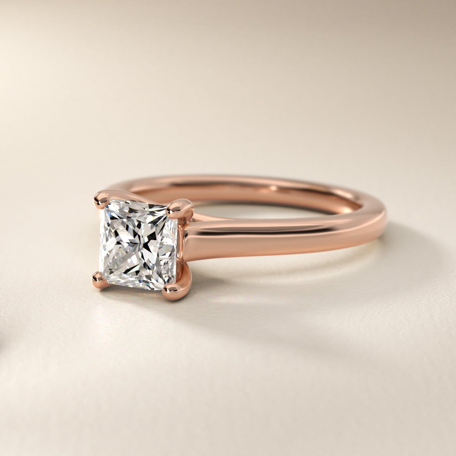 Twist Bridge Solitaire Engagement Ring in 18k Rose Gold - Princess Center