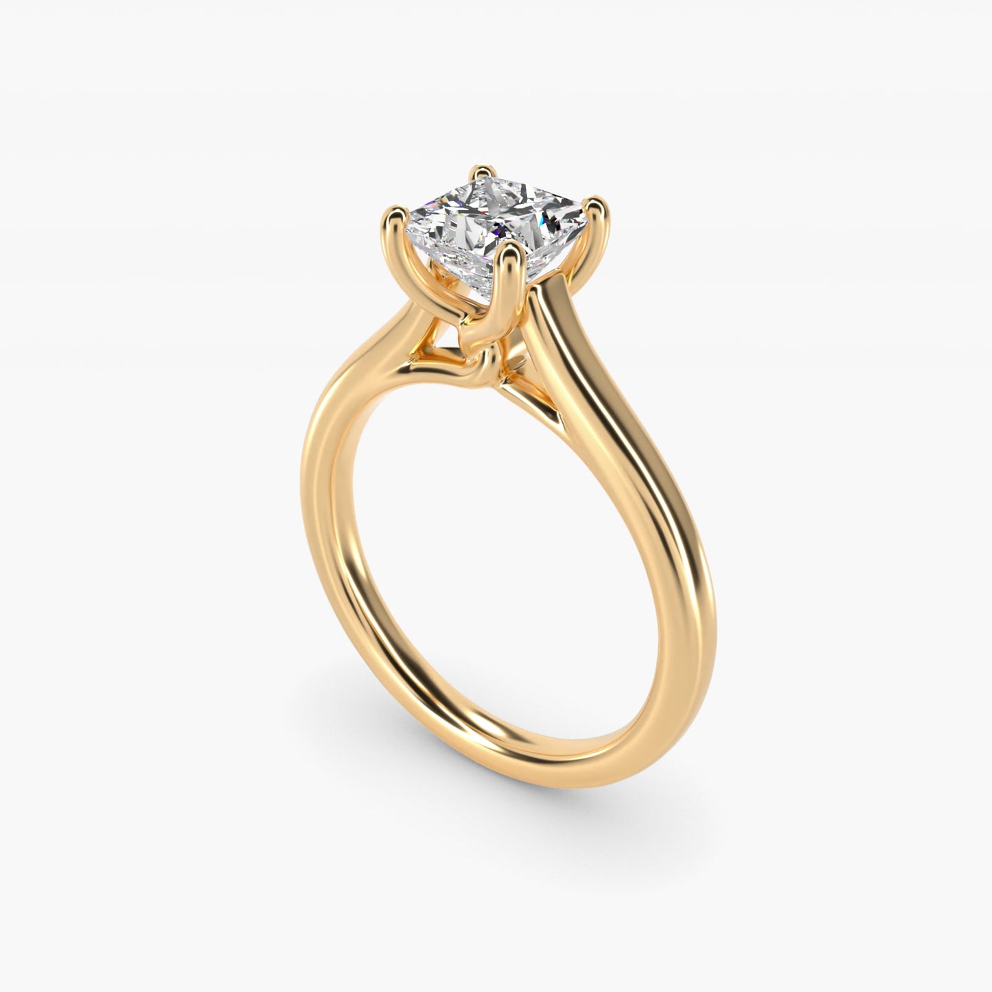 Twist Bridge Solitaire Engagement Ring in 14k Yellow Gold - Princess Center