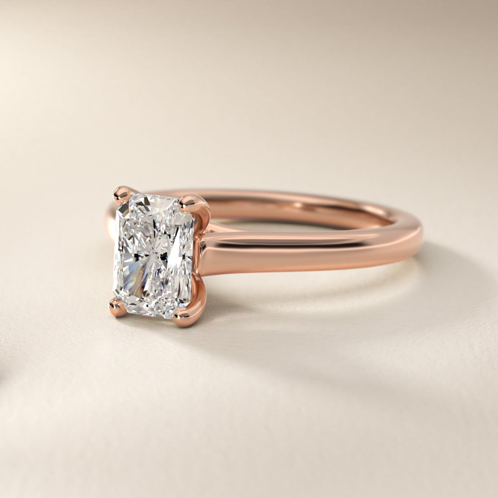 Twist Bridge Solitaire Engagement Ring in 18k Rose Gold - Radiant Center
