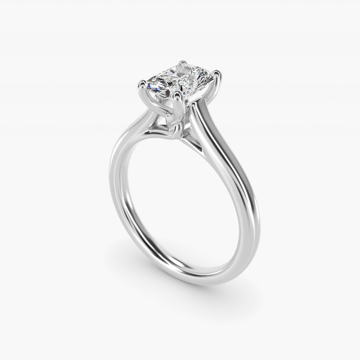 Twist Bridge Solitaire Engagement Ring in 18k White Gold - Radiant Center