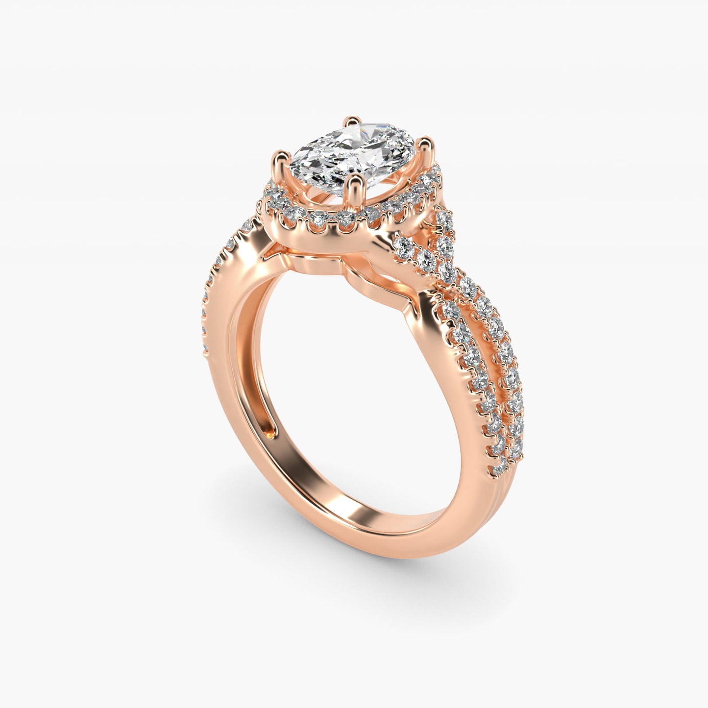 Twist Halo Diamond Engagement Ring in 14k Rose Gold (1/2 ct. tw.) - Oval Center