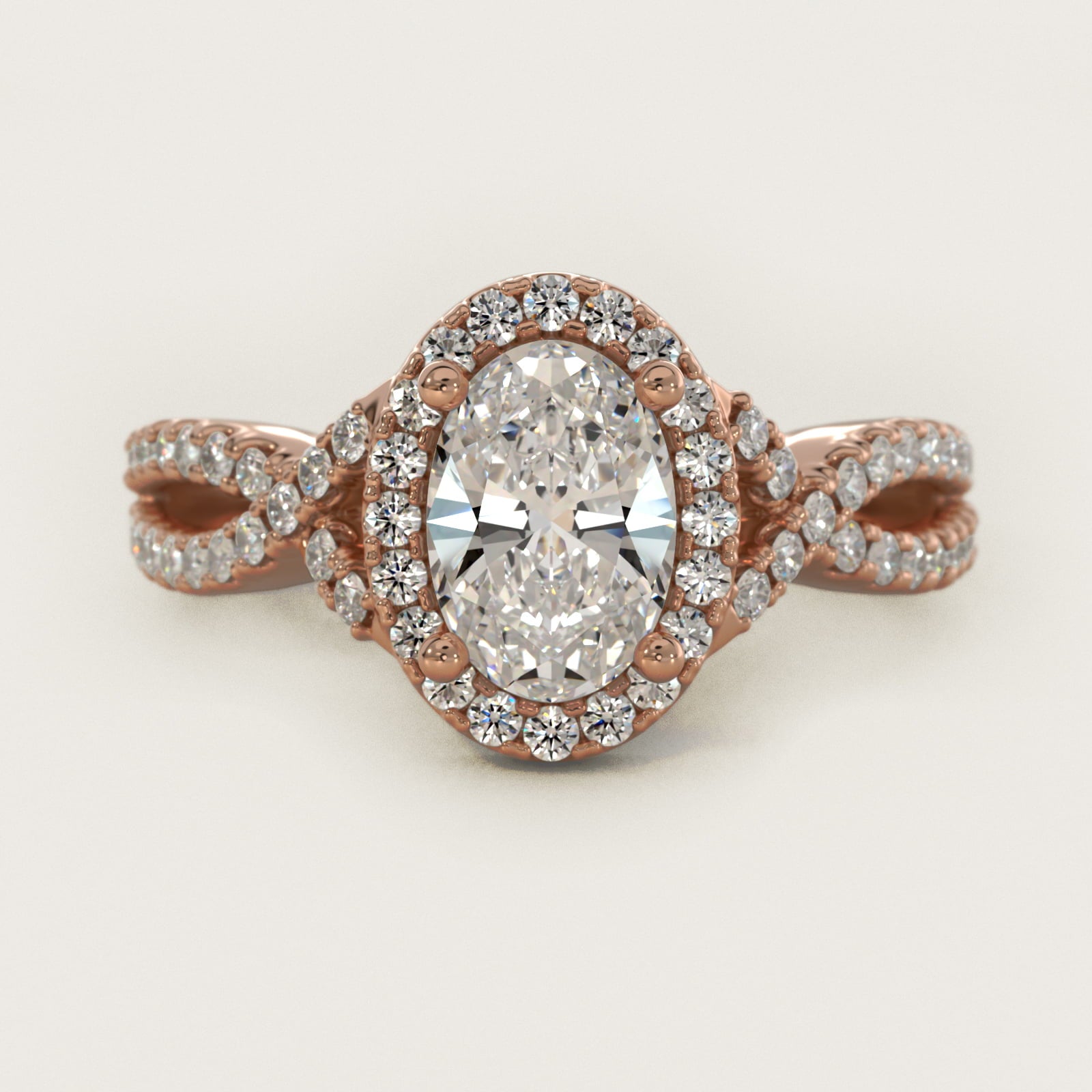 Twist Halo Diamond Engagement Ring in 14k Rose Gold (1/2 ct. tw.) - Oval Center
