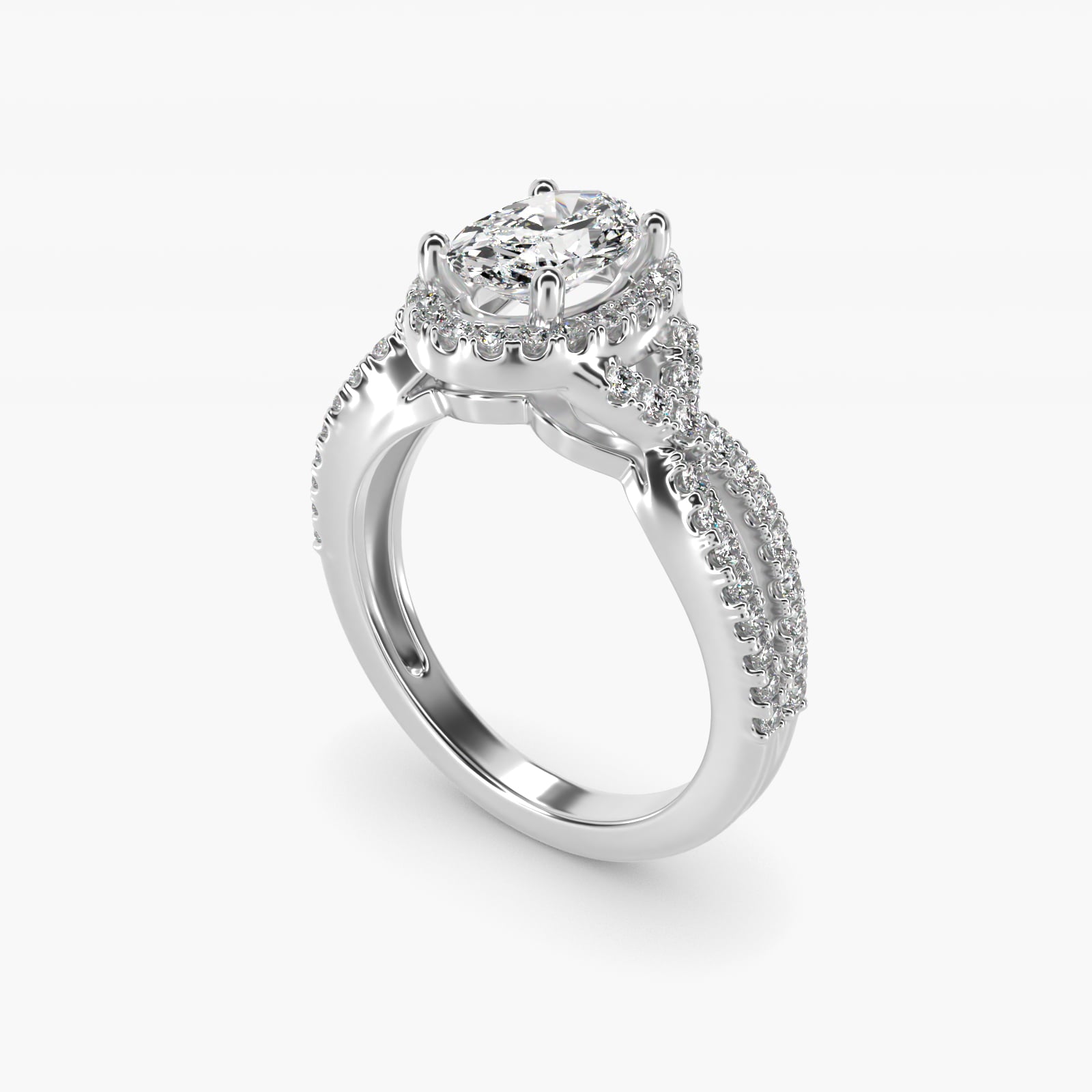 Twist Halo Diamond Engagement Ring in 18k White Gold (1/2 ct. tw.) - Oval Center