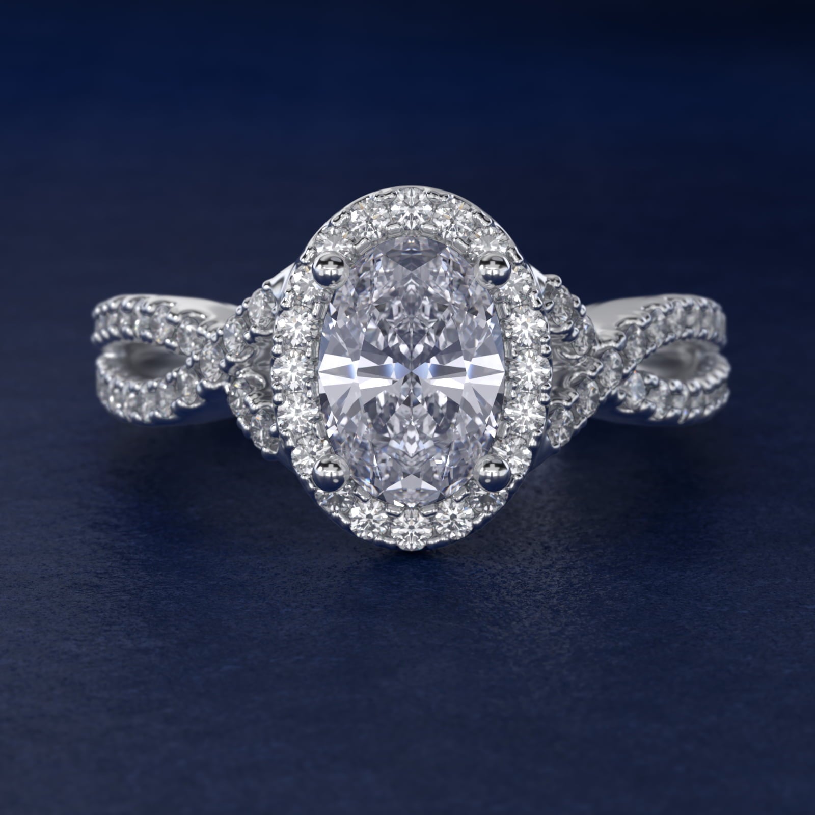 Twist Halo Diamond Engagement Ring in 14k White Gold (1/2 ct. tw.) - Oval Center