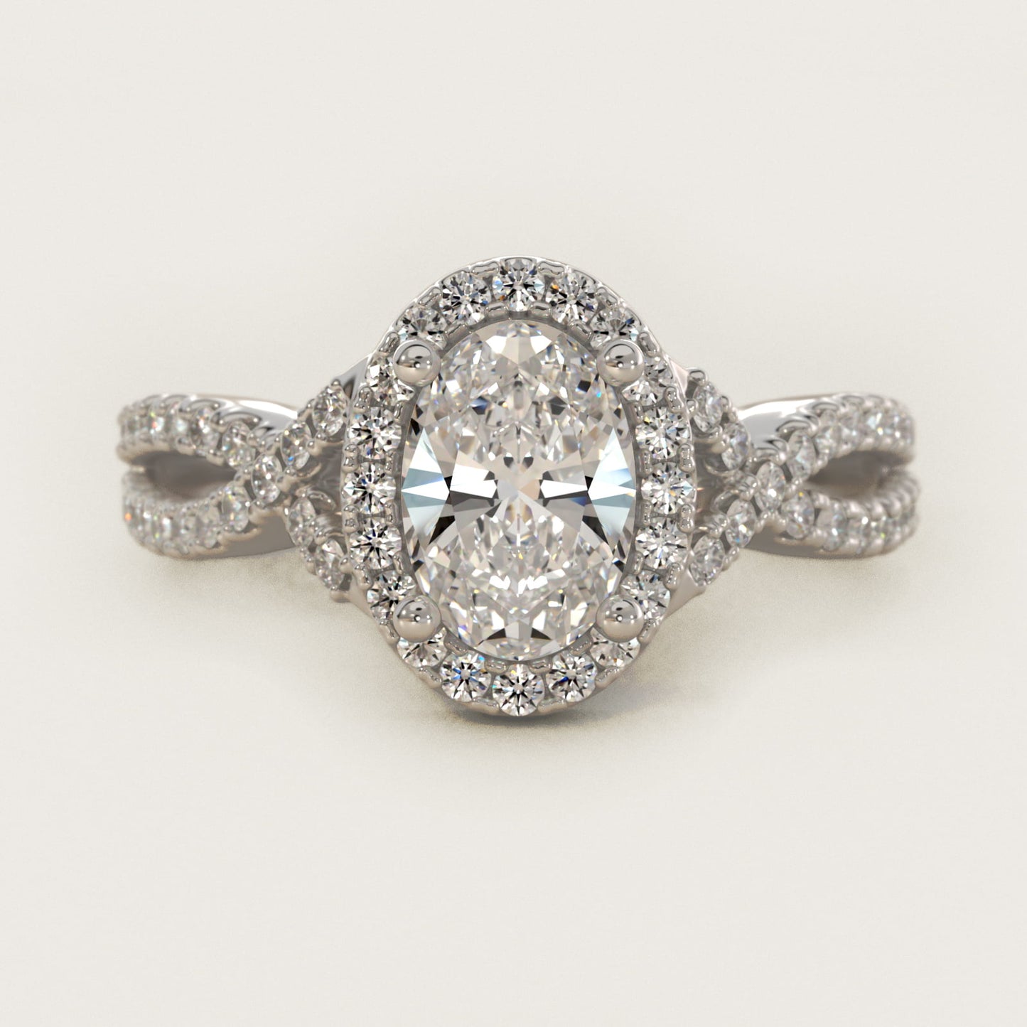 Twist Halo Diamond Engagement Ring in 14k White Gold (1/2 ct. tw.) - Oval Center