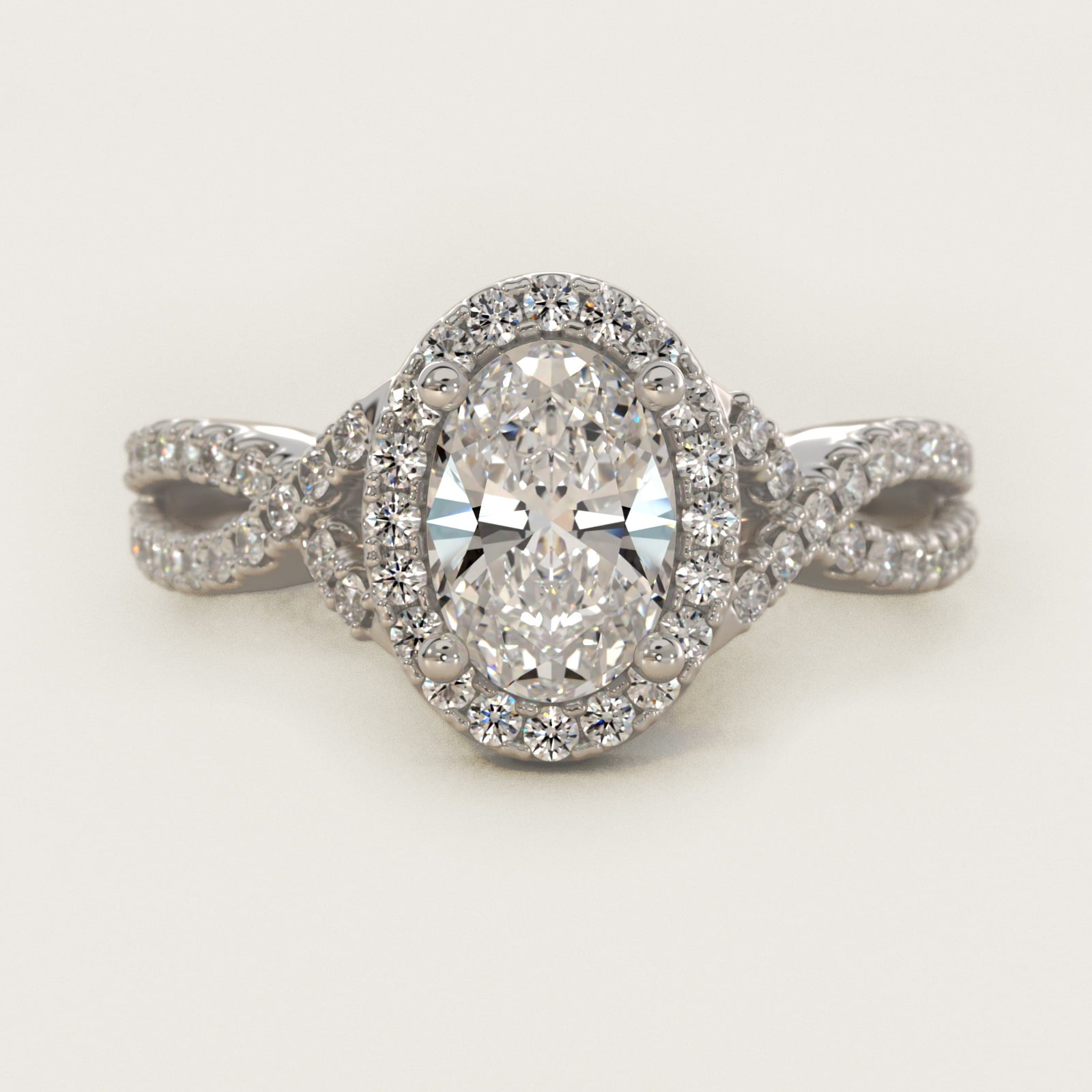 Twist Halo Diamond Engagement Ring in 18k White Gold (1/2 ct. tw.) - Oval Center