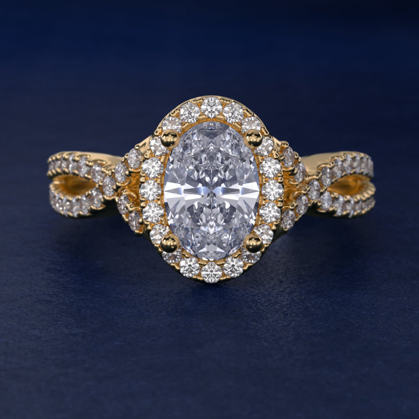 Twist Halo Diamond Engagement Ring in 14k Yellow Gold (1/2 ct. tw.) - Oval Center