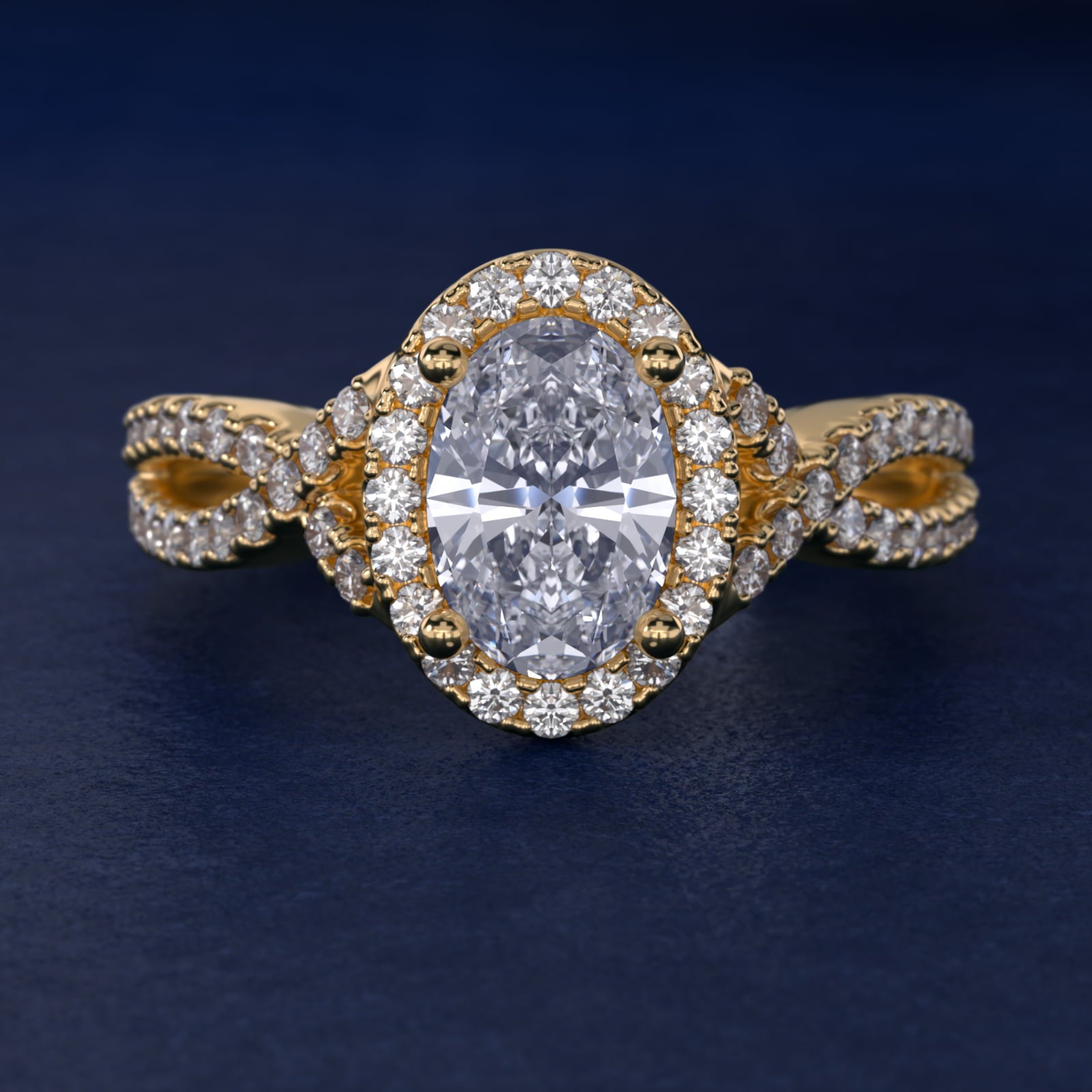 Twist Halo Diamond Engagement Ring in 18k Yellow Gold (1/2 ct. tw.) - Oval Center