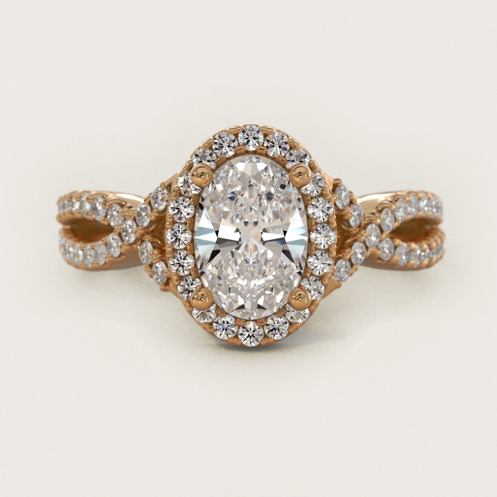 Twist Halo Diamond Engagement Ring in 14k Yellow Gold (1/2 ct. tw.) - Oval Center