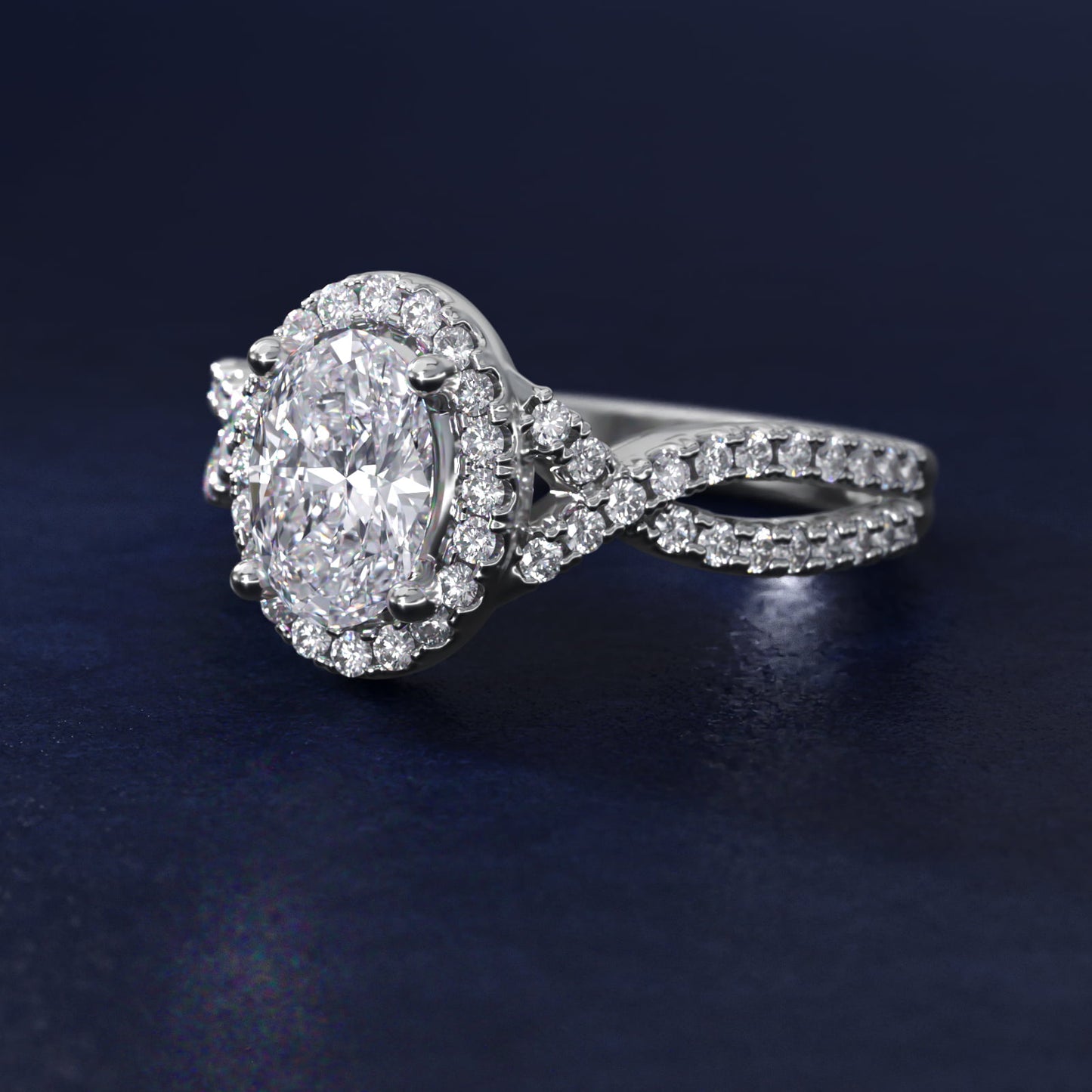 Twist Halo Diamond Engagement Ring in Platinum (1/2 ct. tw.) - Oval Center