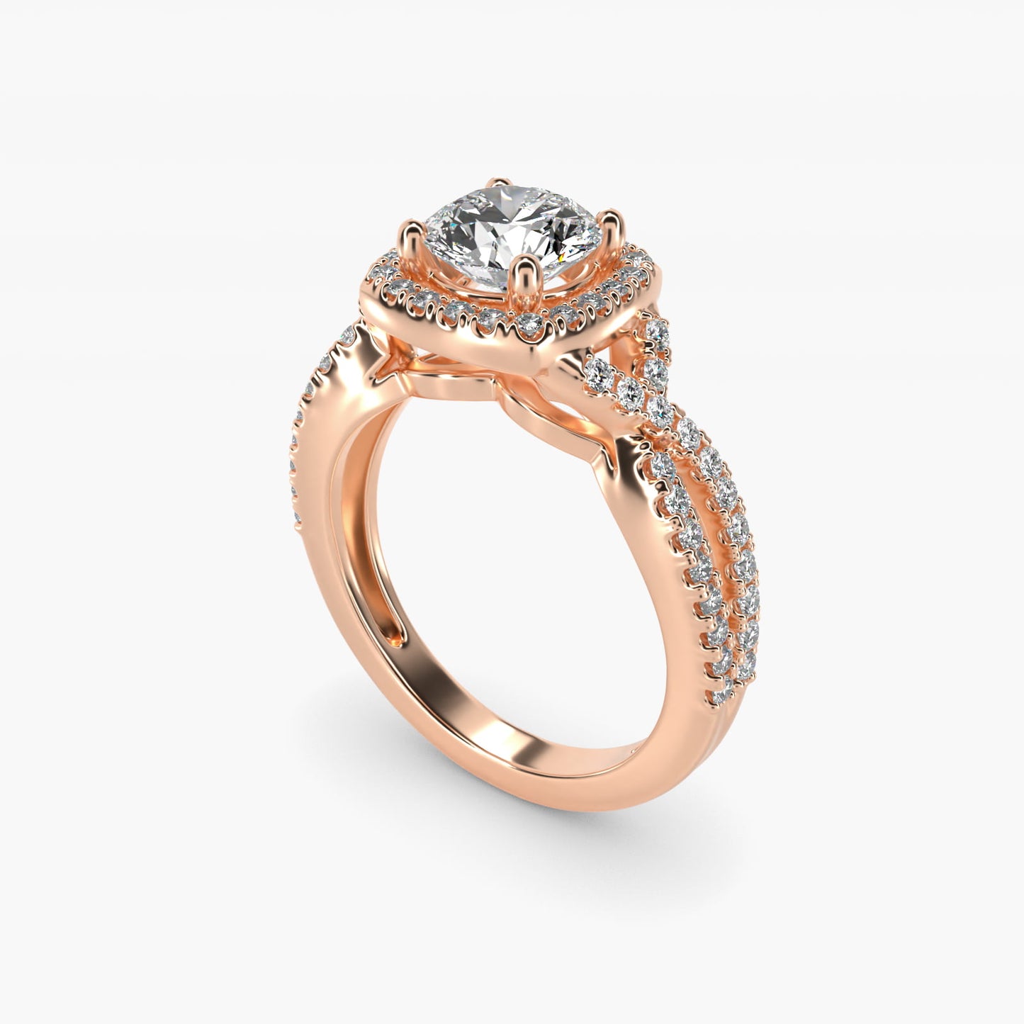 Twist Halo Diamond Engagement Ring in 18k Rose Gold (1/2 ct. tw.) - Round Center