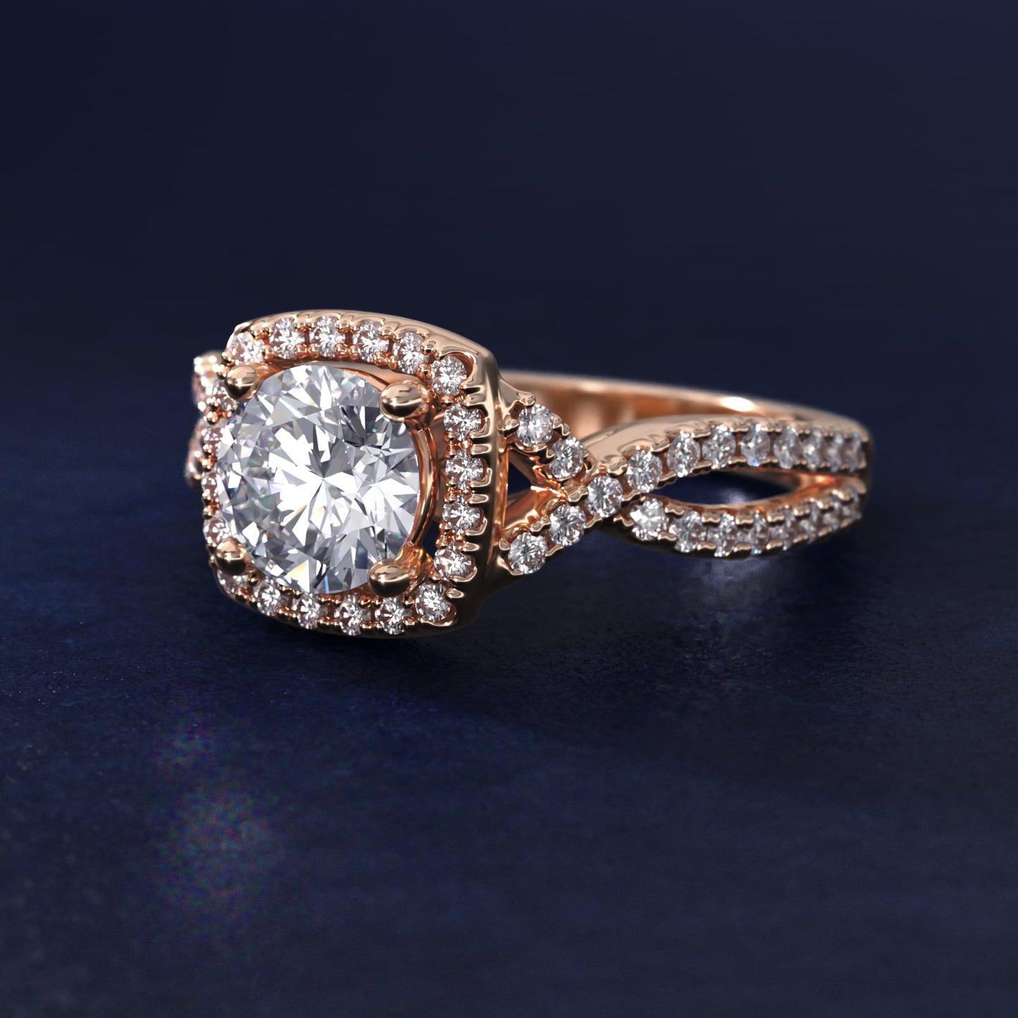 Twist Halo Diamond Engagement Ring in 18k Rose Gold (1/2 ct. tw.) - Round Center