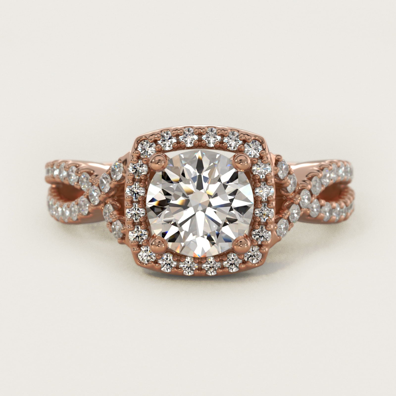 Twist Halo Diamond Engagement Ring in 18k Rose Gold (1/2 ct. tw.) - Round Center