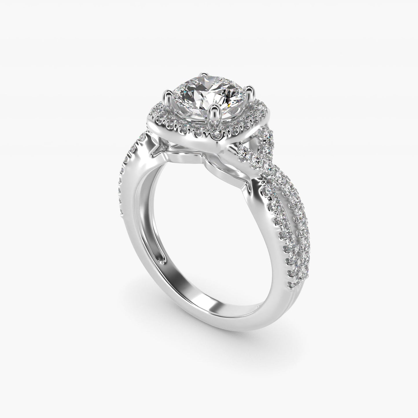 Twist Halo Diamond Engagement Ring in 14k White Gold (1/2 ct. tw.) - Round Center