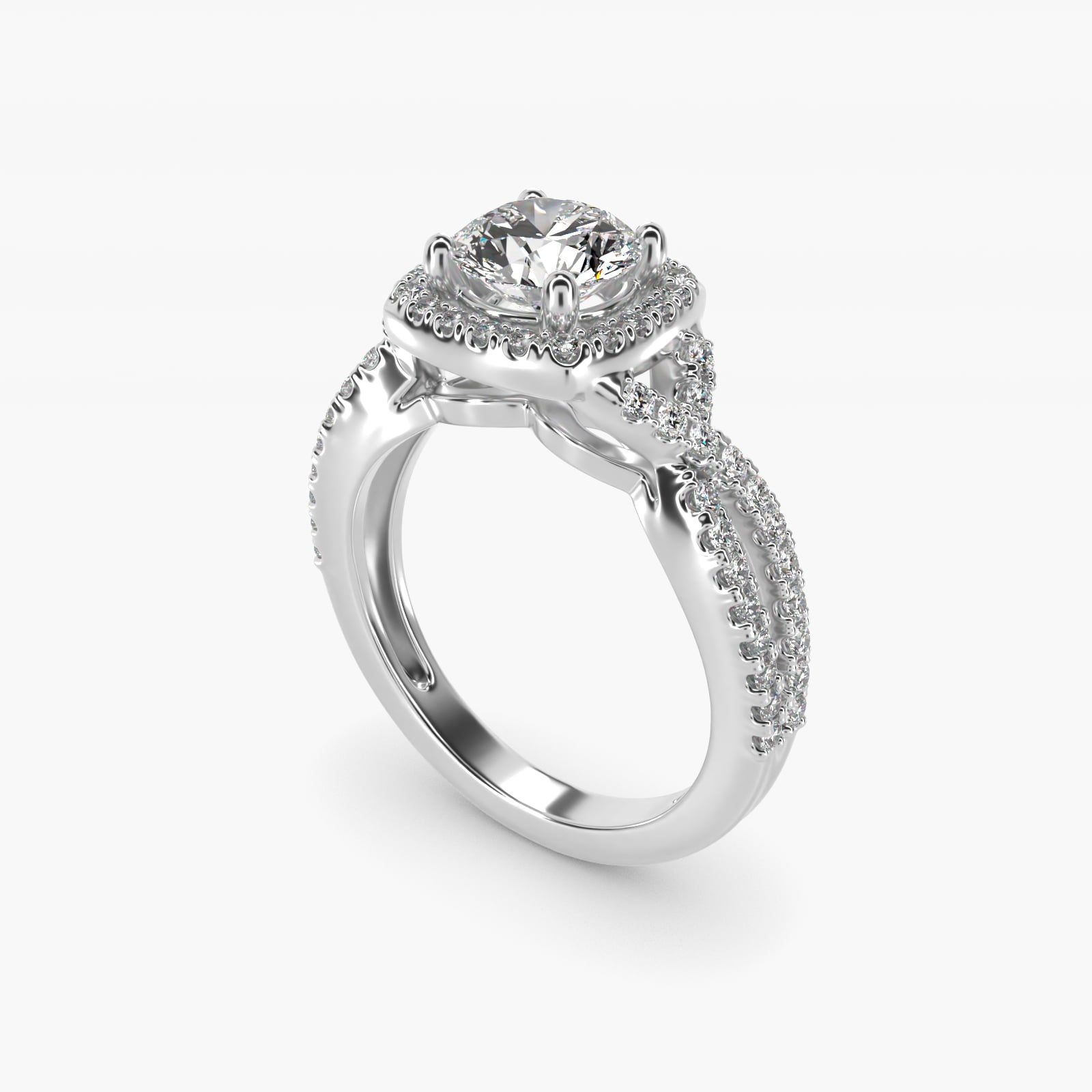 Twist Halo Diamond Engagement Ring in 18k White Gold (1/2 ct. tw.) - Round Center