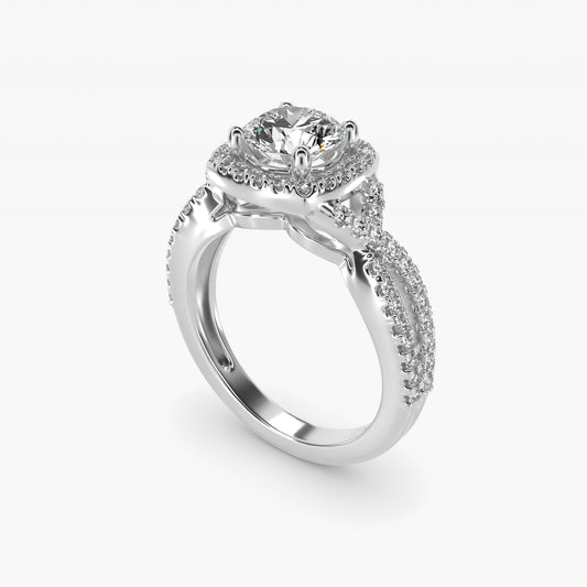 Twist Halo Diamond Engagement Ring in 18k White Gold (1/2 ct. tw.) - Round Center
