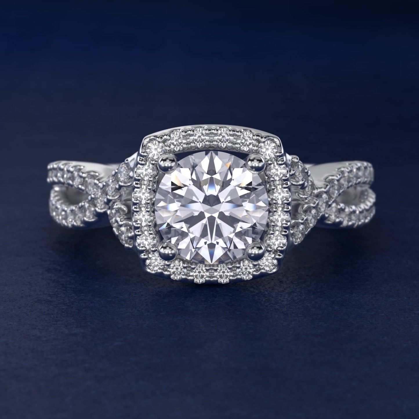 Twist Halo Diamond Engagement Ring in 14k White Gold (1/2 ct. tw.) - Round Center
