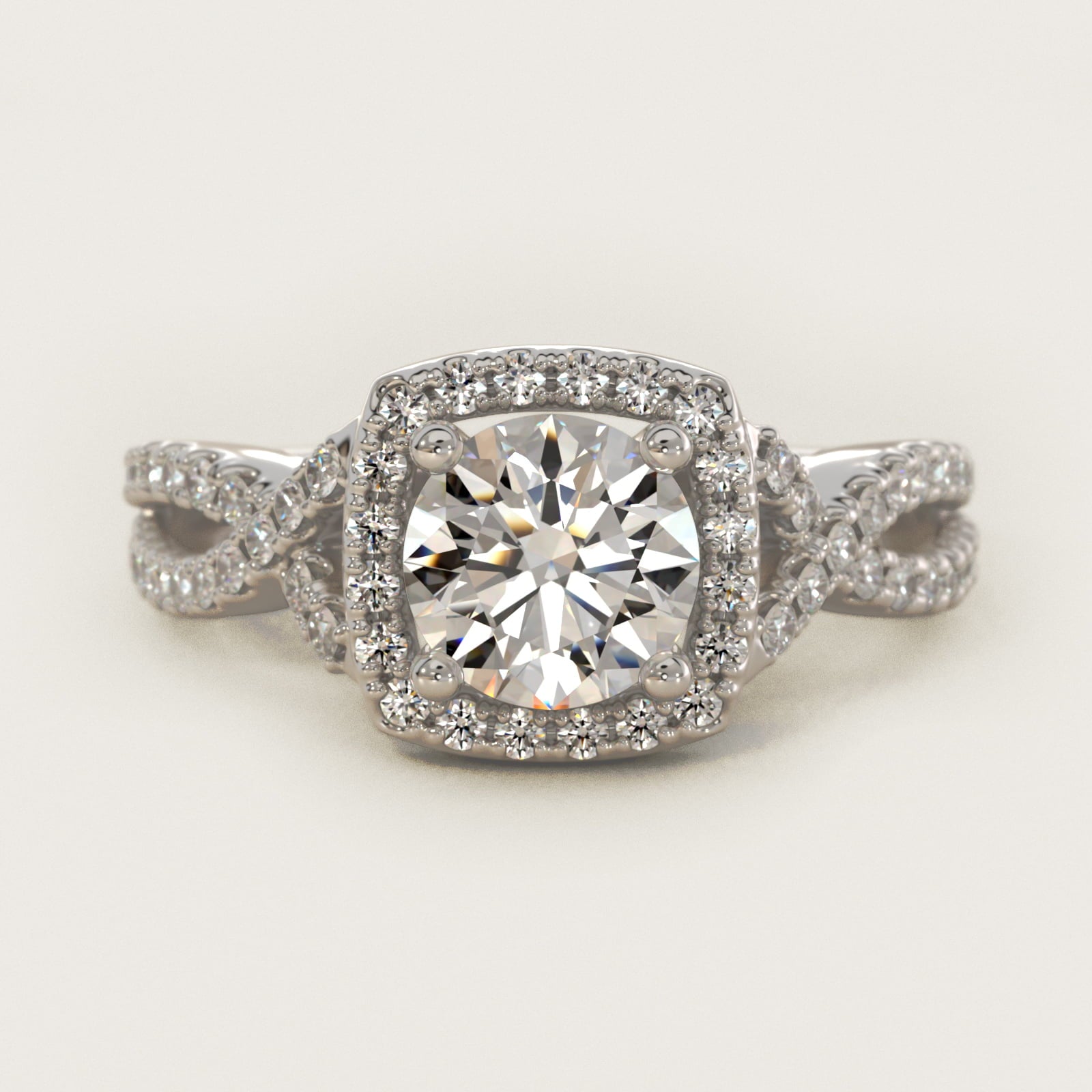 Twist Halo Diamond Engagement Ring in 14k White Gold (1/2 ct. tw.) - Round Center