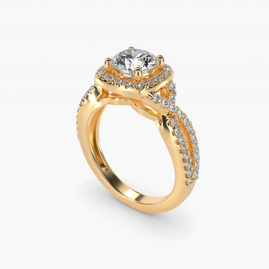 Twist Halo Diamond Engagement Ring in 18k Yellow Gold (1/2 ct. tw.) - Round Center
