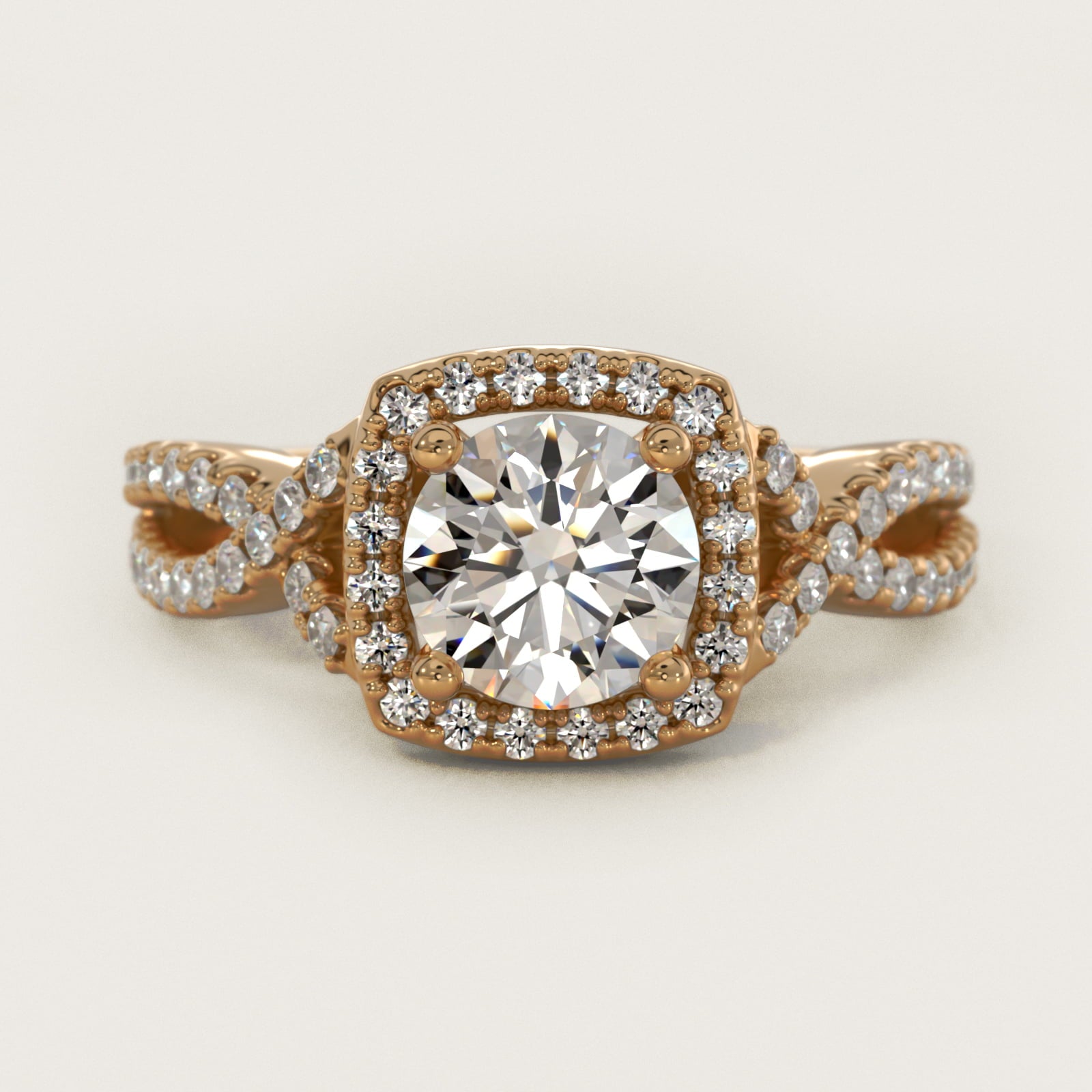 Twist Halo Diamond Engagement Ring in 18k Yellow Gold (1/2 ct. tw.) - Round Center