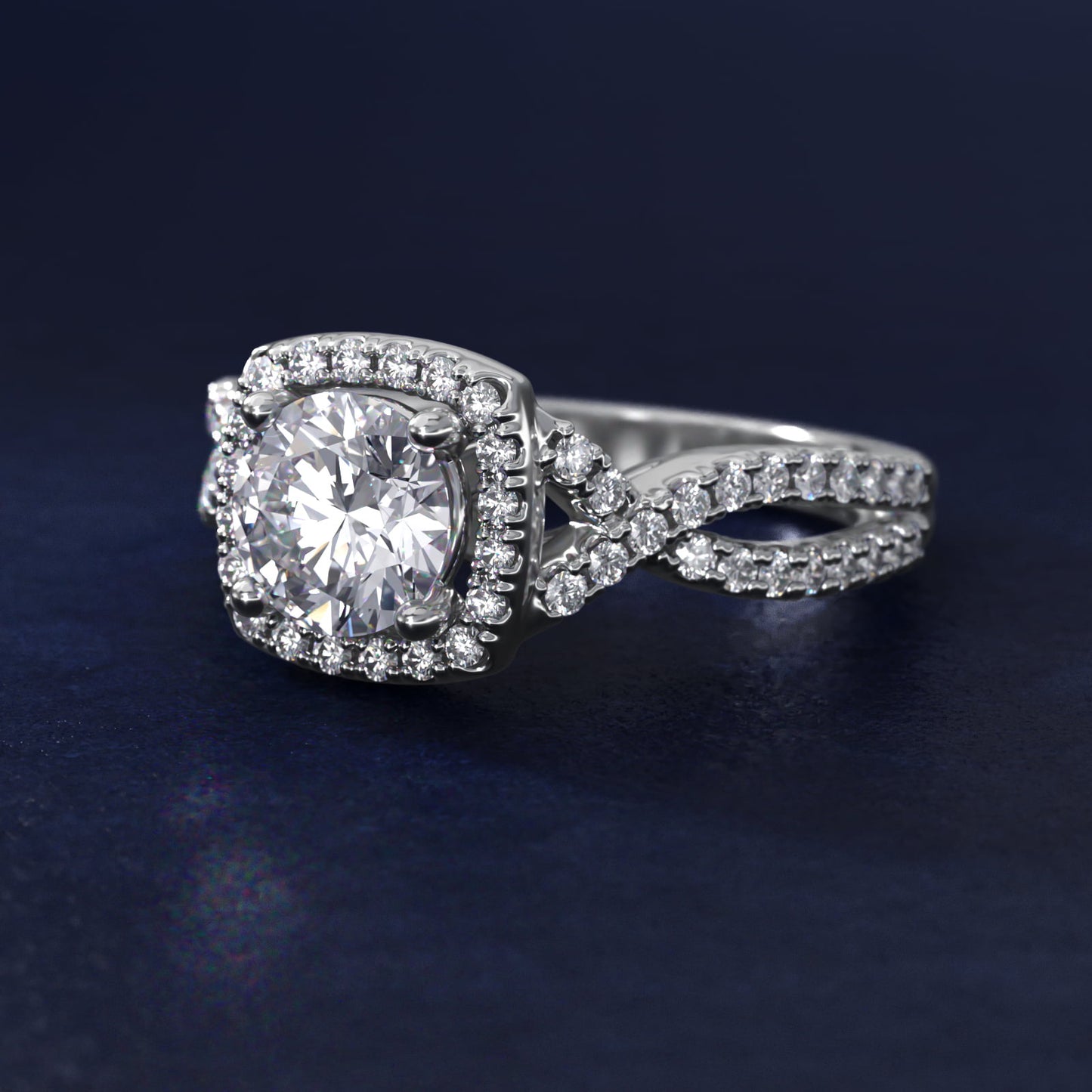 Twist Halo Diamond Engagement Ring in Platinum (1/2 ct. tw.) - Round Center