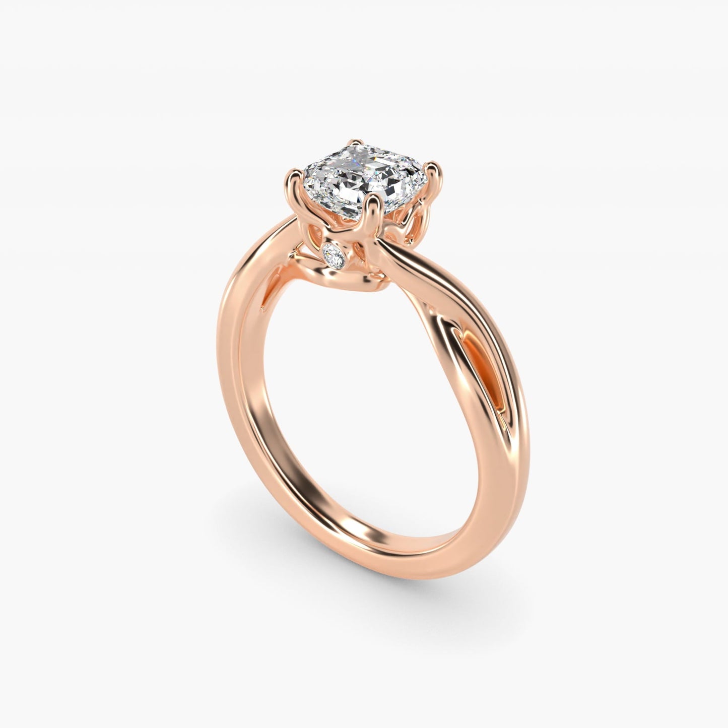 Twist Solitaire Plus Diamond Engagement Ring in 18k Rose Gold - Asscher Center