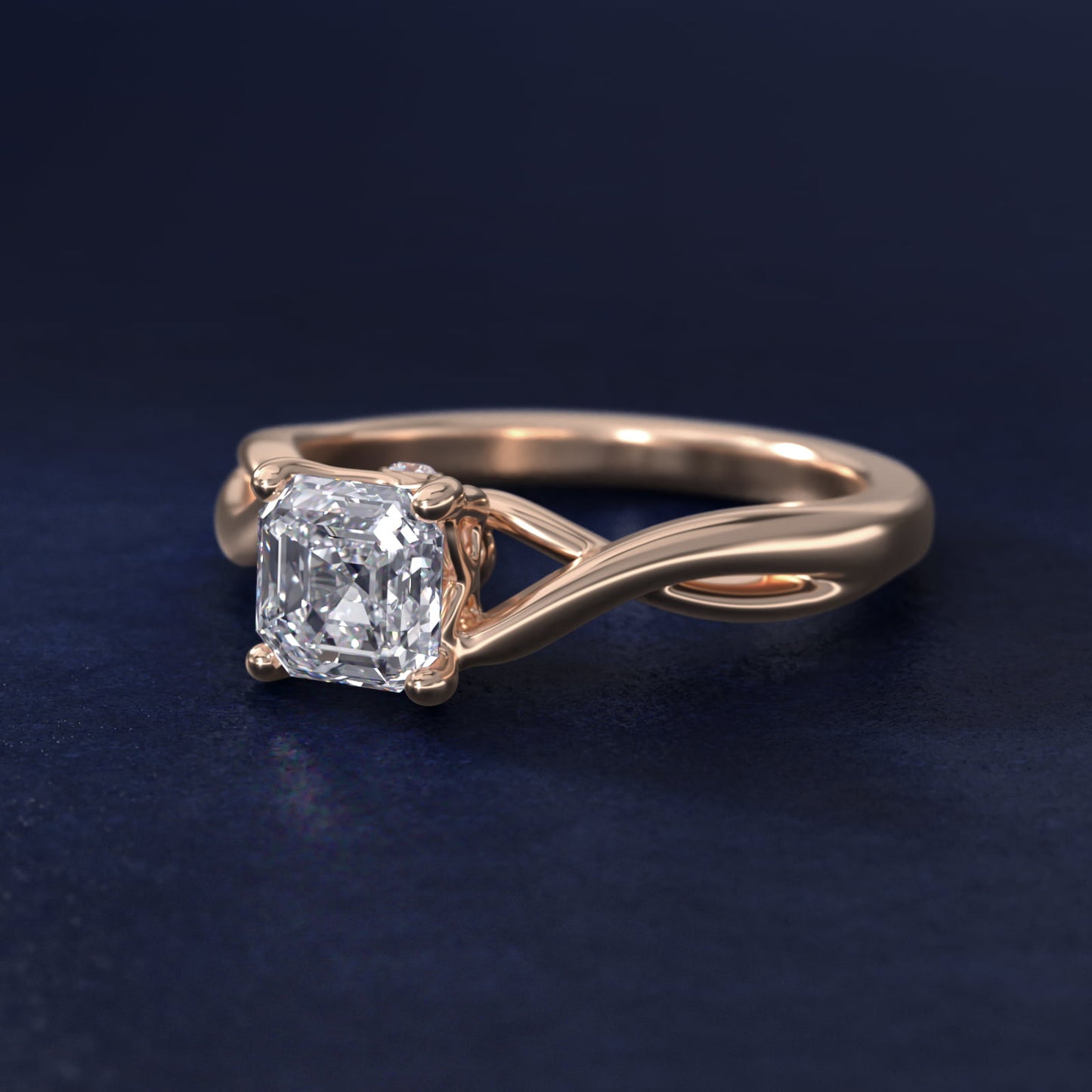 Twist Solitaire Plus Diamond Engagement Ring in 14k Rose Gold - Asscher Center