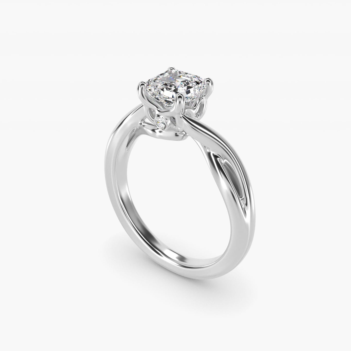 Twist Solitaire Plus Diamond Engagement Ring in 14k White Gold - Asscher Center