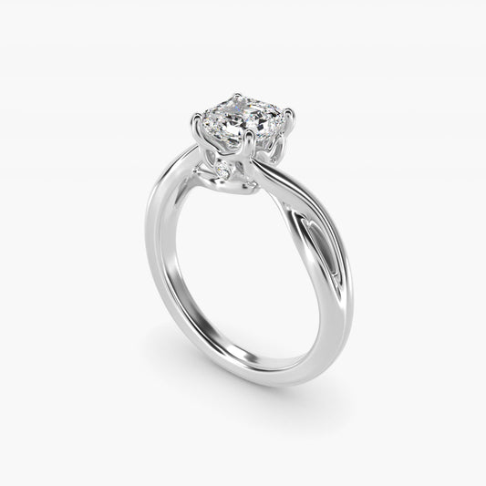 Twist Solitaire Plus Diamond Engagement Ring in 14k White Gold - Asscher Center