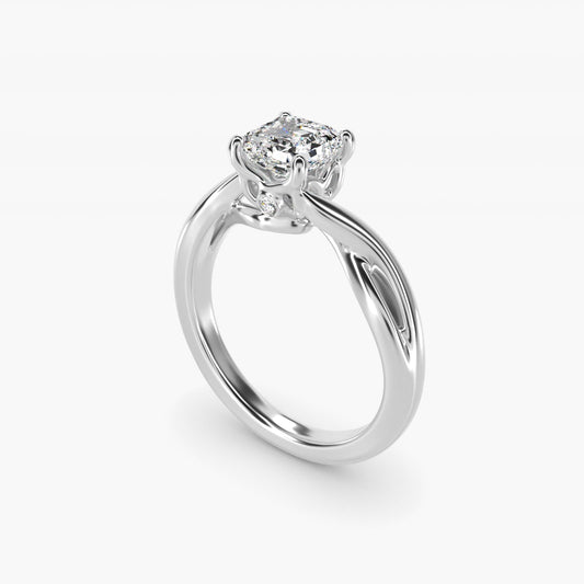 Twist Solitaire Plus Diamond Engagement Ring in 18k White Gold - Asscher Center