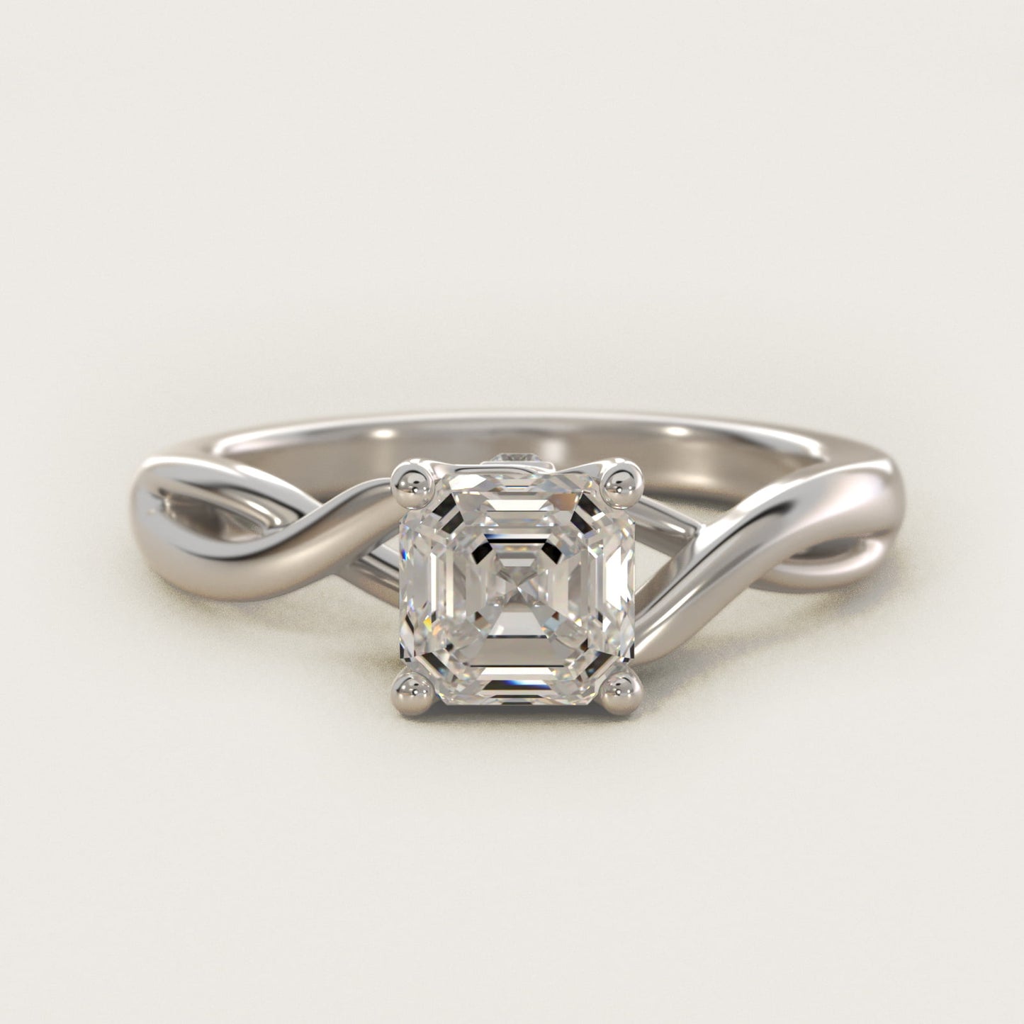 Twist Solitaire Plus Diamond Engagement Ring in 14k White Gold - Asscher Center