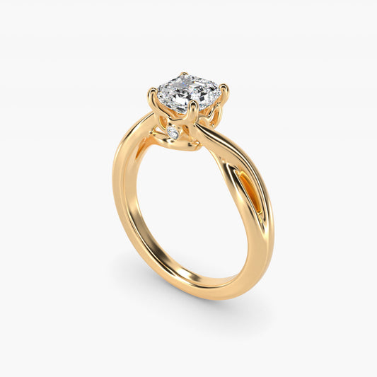 Twist Solitaire Plus Diamond Engagement Ring in 14k Yellow Gold - Asscher Center