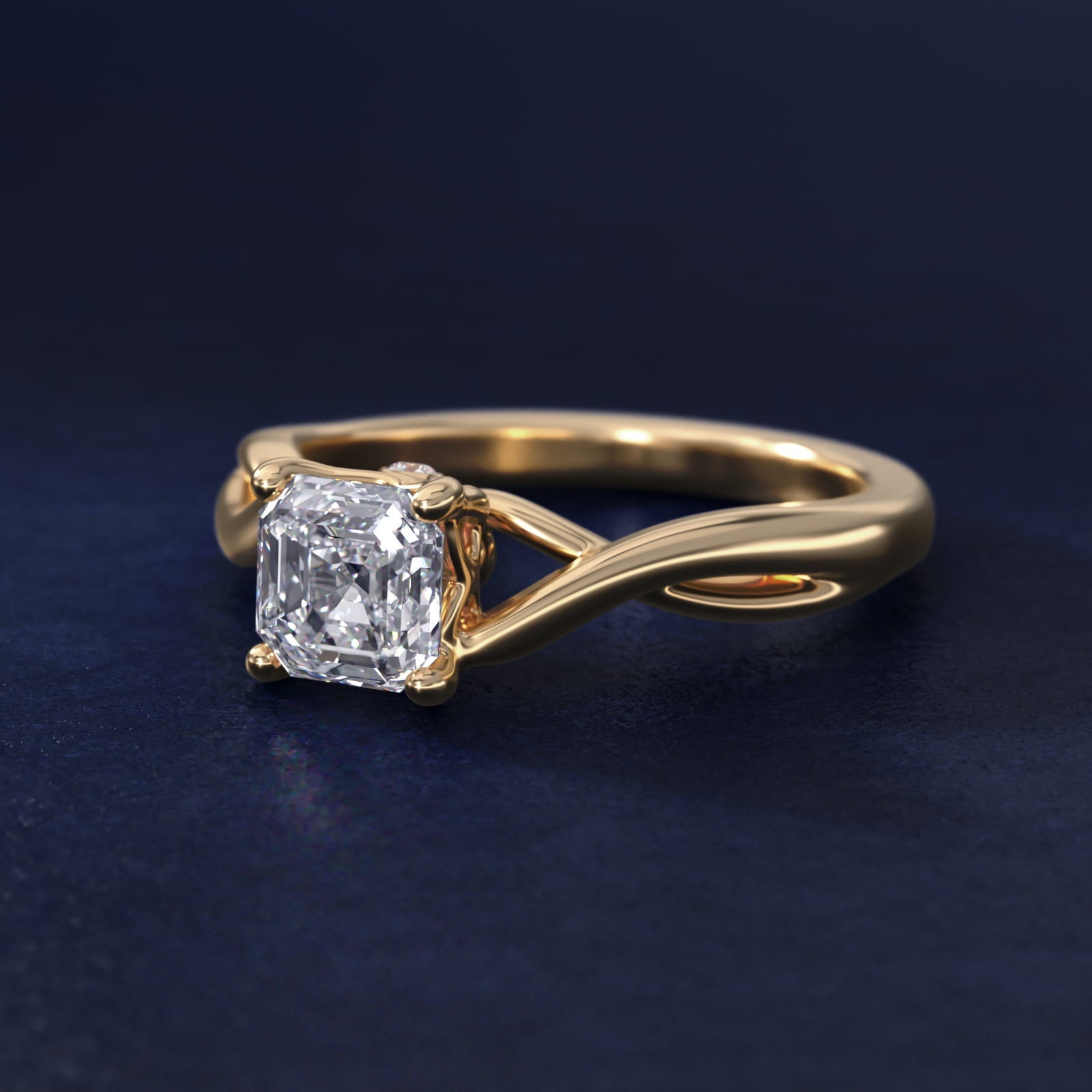 Twist Solitaire Plus Diamond Engagement Ring in 18k Yellow Gold - Asscher Center