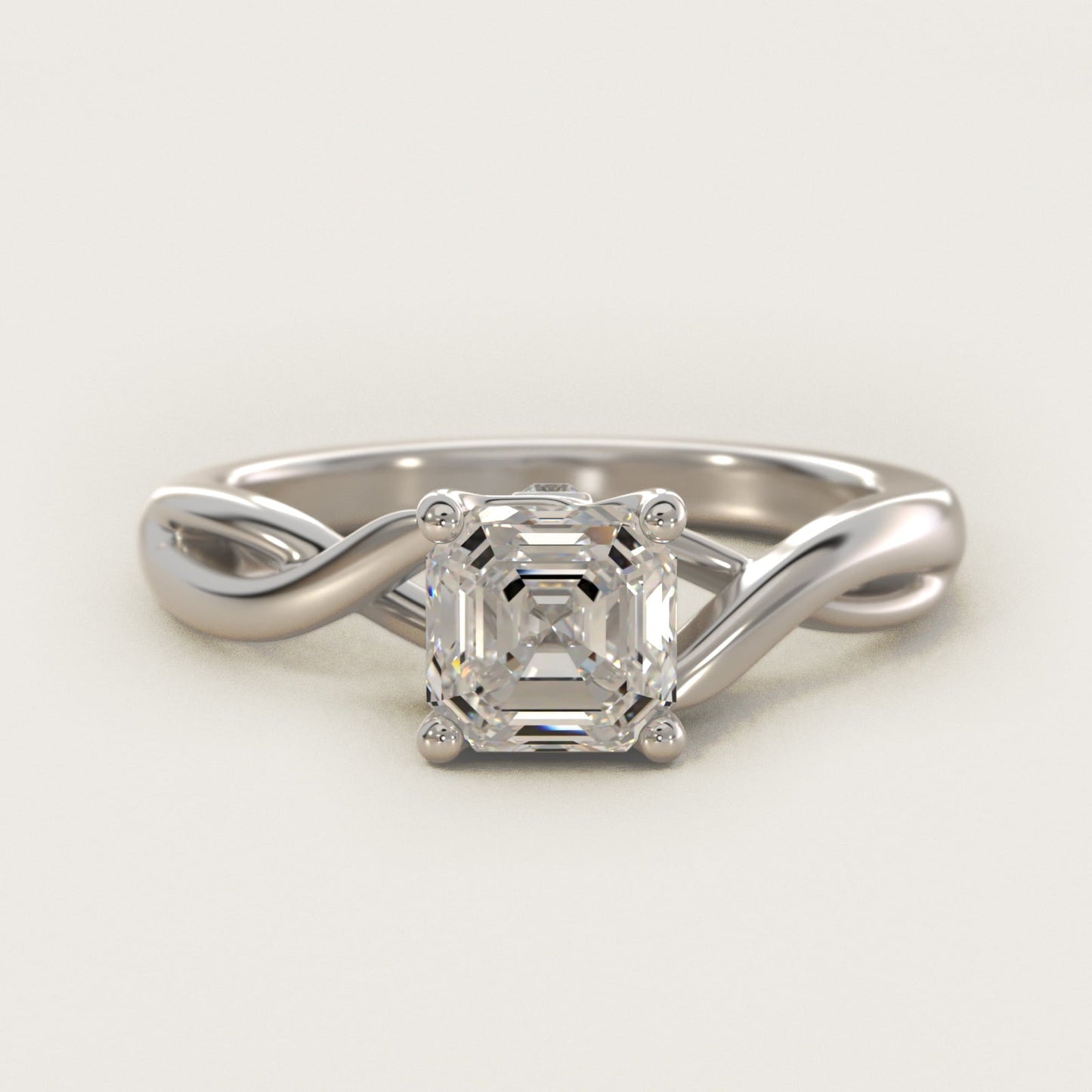 Twist Solitaire Plus Diamond Engagement Ring in Platinum - Asscher Center