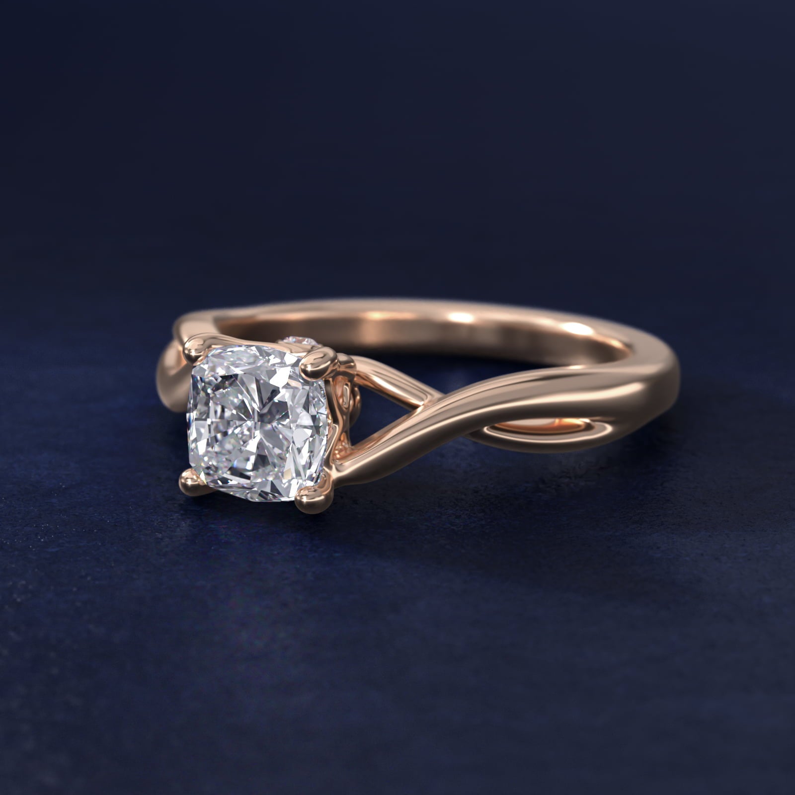 Twist Solitaire Plus Diamond Engagement Ring in 14k Rose Gold - Cushion Center
