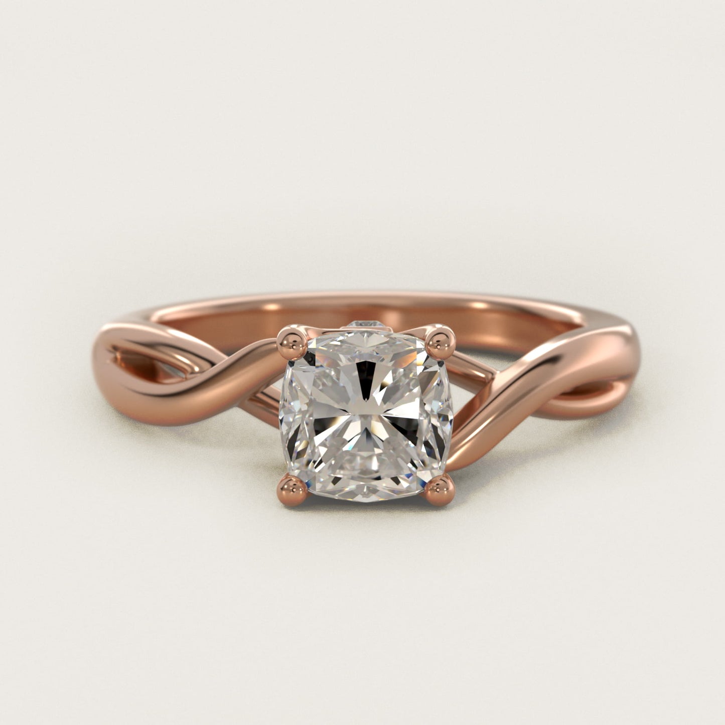 Twist Solitaire Plus Diamond Engagement Ring in 14k Rose Gold - Cushion Center