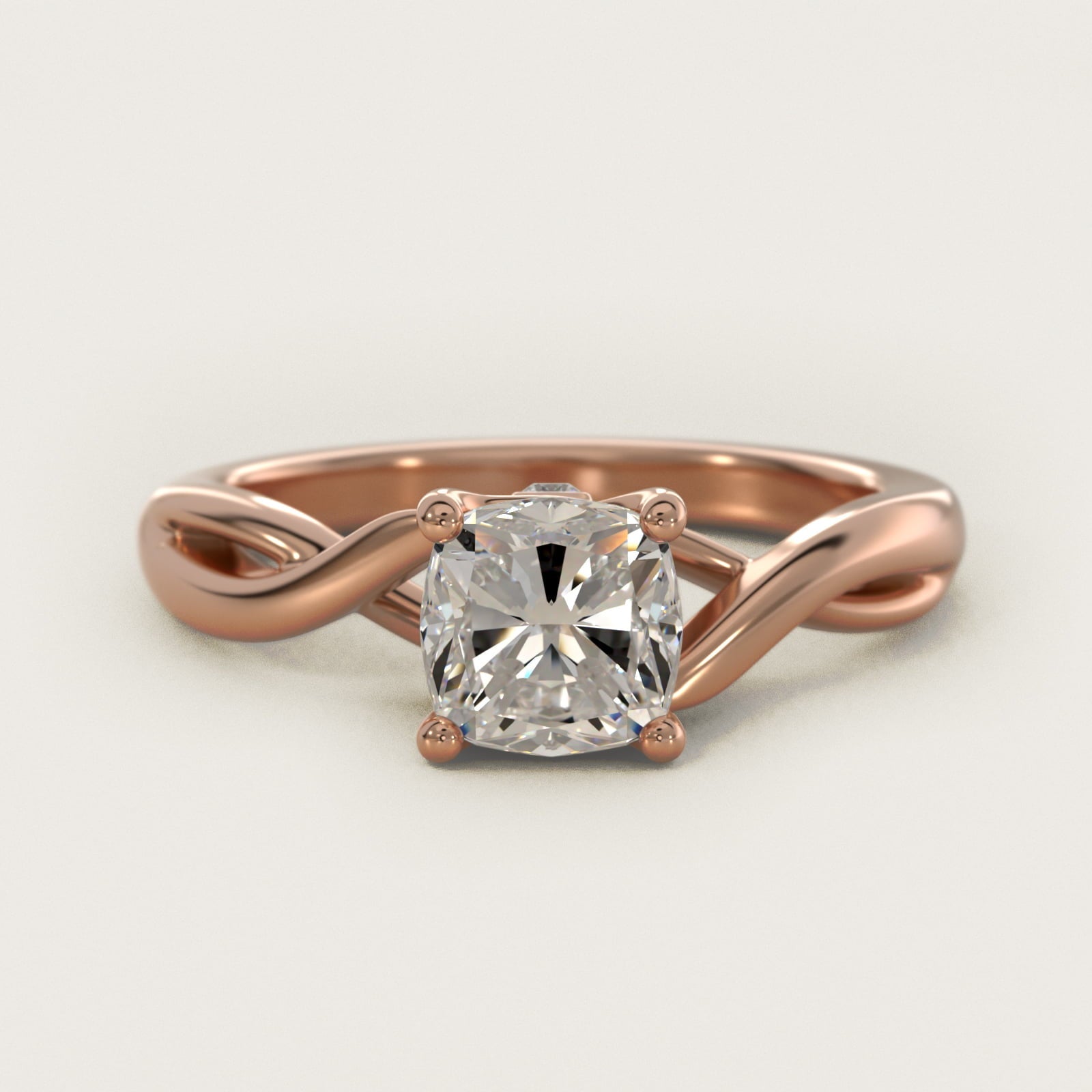 Twist Solitaire Plus Diamond Engagement Ring in 18k Rose Gold - Cushion Center