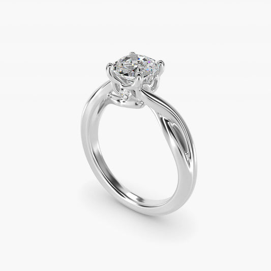 Twist Solitaire Plus Diamond Engagement Ring in 14k White Gold - Cushion Center
